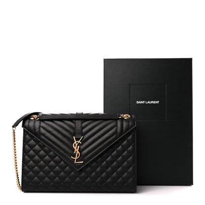 Saint Laurent Grain De Poudre Textured Mixed Matelasse Large Triquilt Monogram Satchel Black 12 of 12