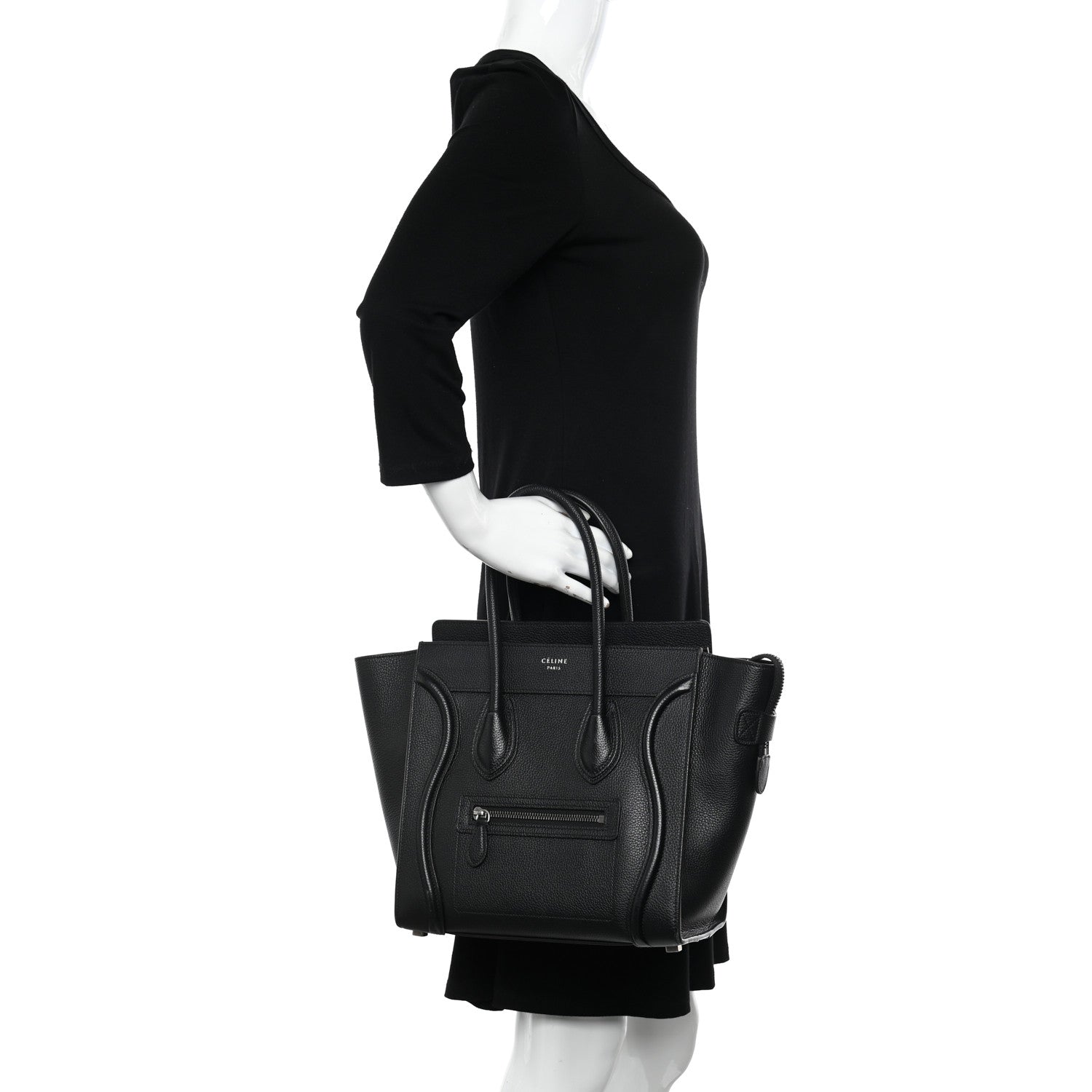 Celine Drummed Calfskin Micro Luggage Black 2 of 10