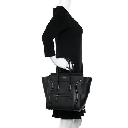Celine Drummed Calfskin Micro Luggage Black 2 of 10