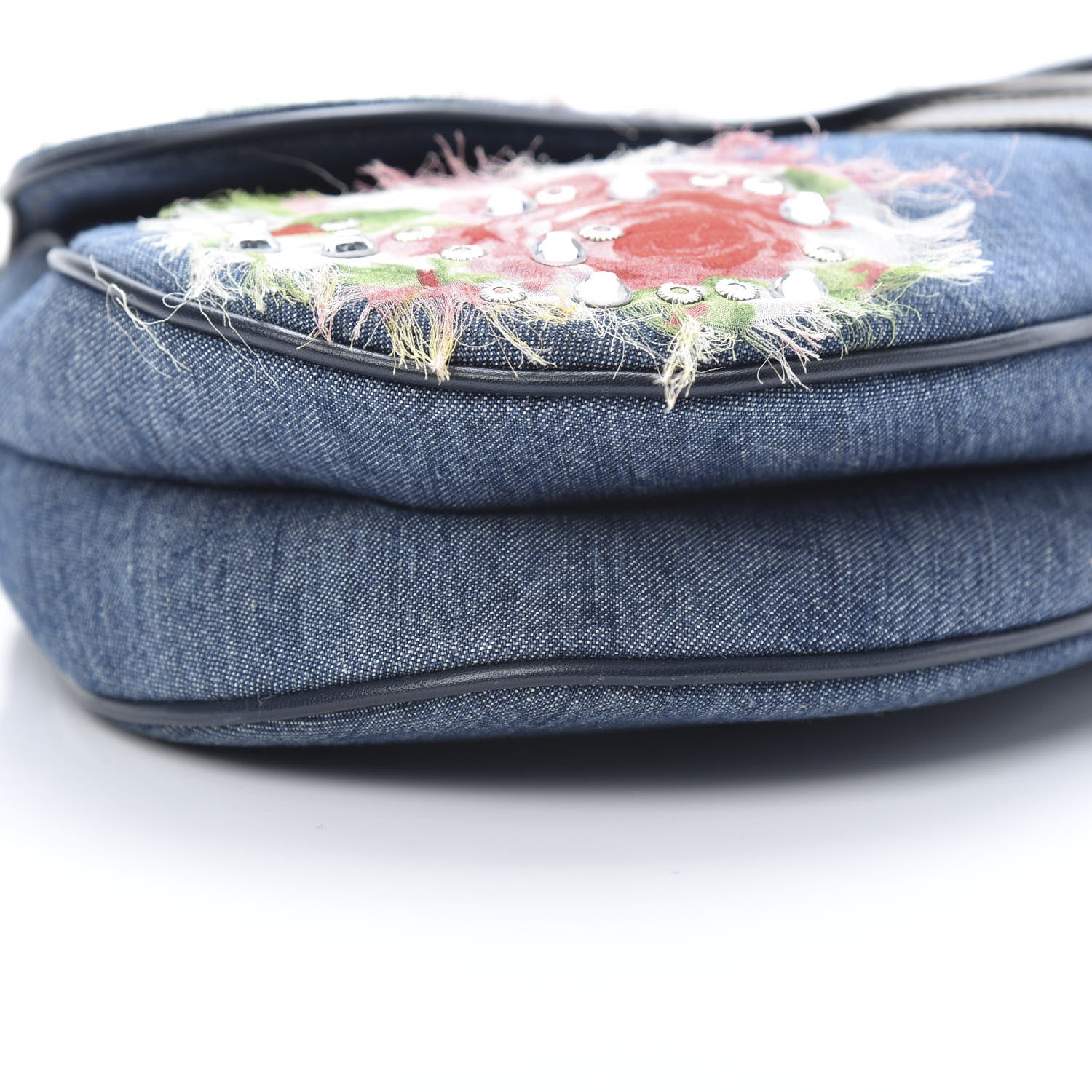 Christian Dior Denim Embroidered Saddle Bag Blue Multi 9 of 10