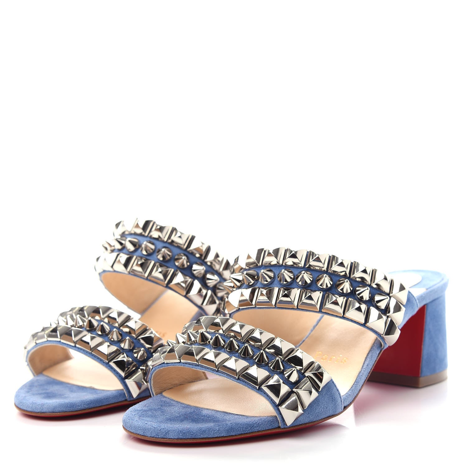 Christian Louboutin Suede Studded Tina Goes Mad 55 Slide Sandals 35 Version Jeans 3 of 10