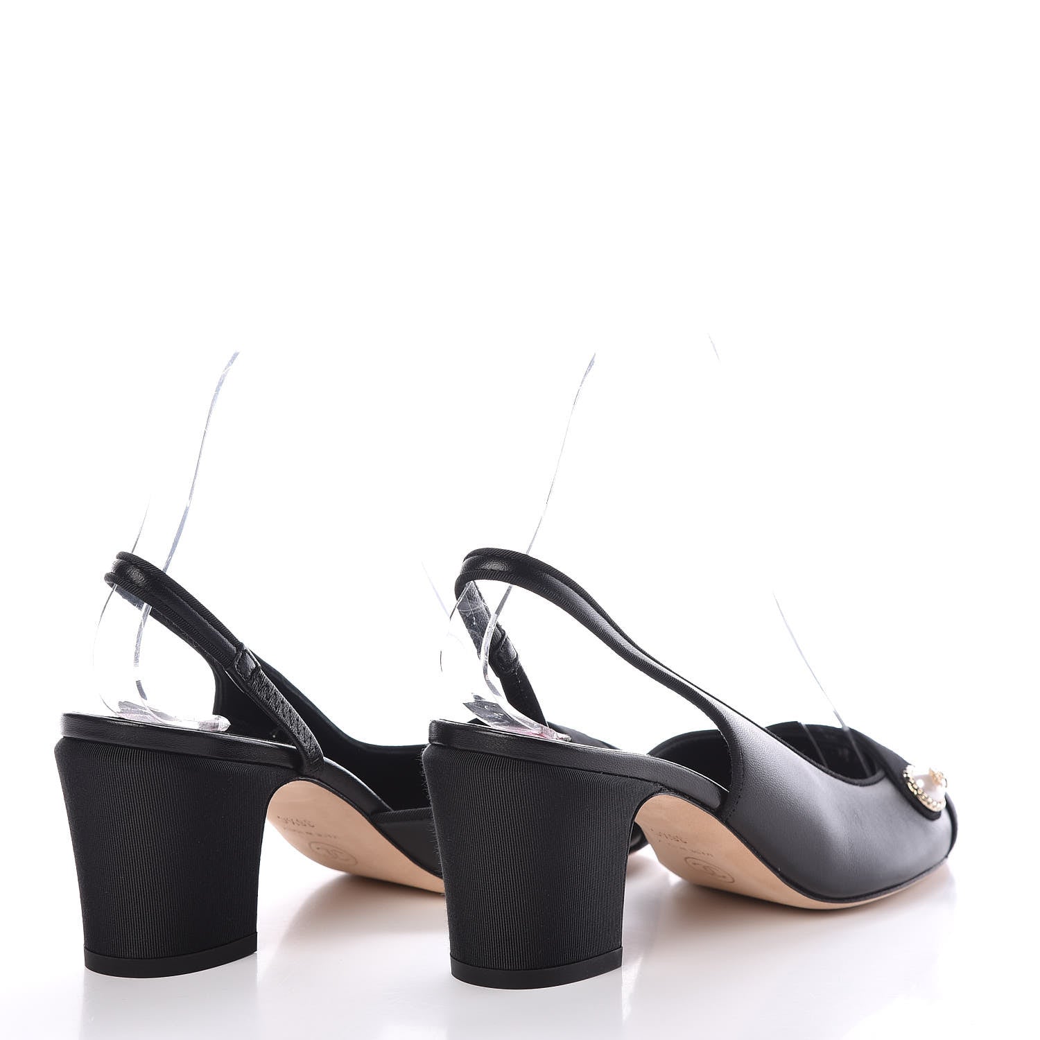 Chanel Lambskin Grosgrain Pearl Cap Toe CC Slingback Pumps 36.5 Black 4 of 8