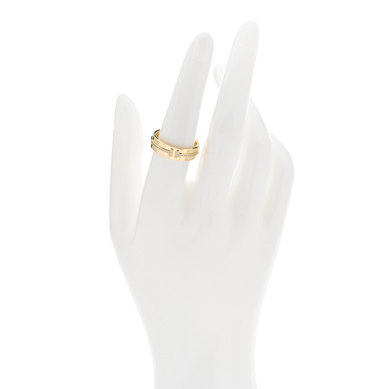 Tiffany 18K Yellow Gold Diamond Wide T Two Ring 54 7 2 of 5