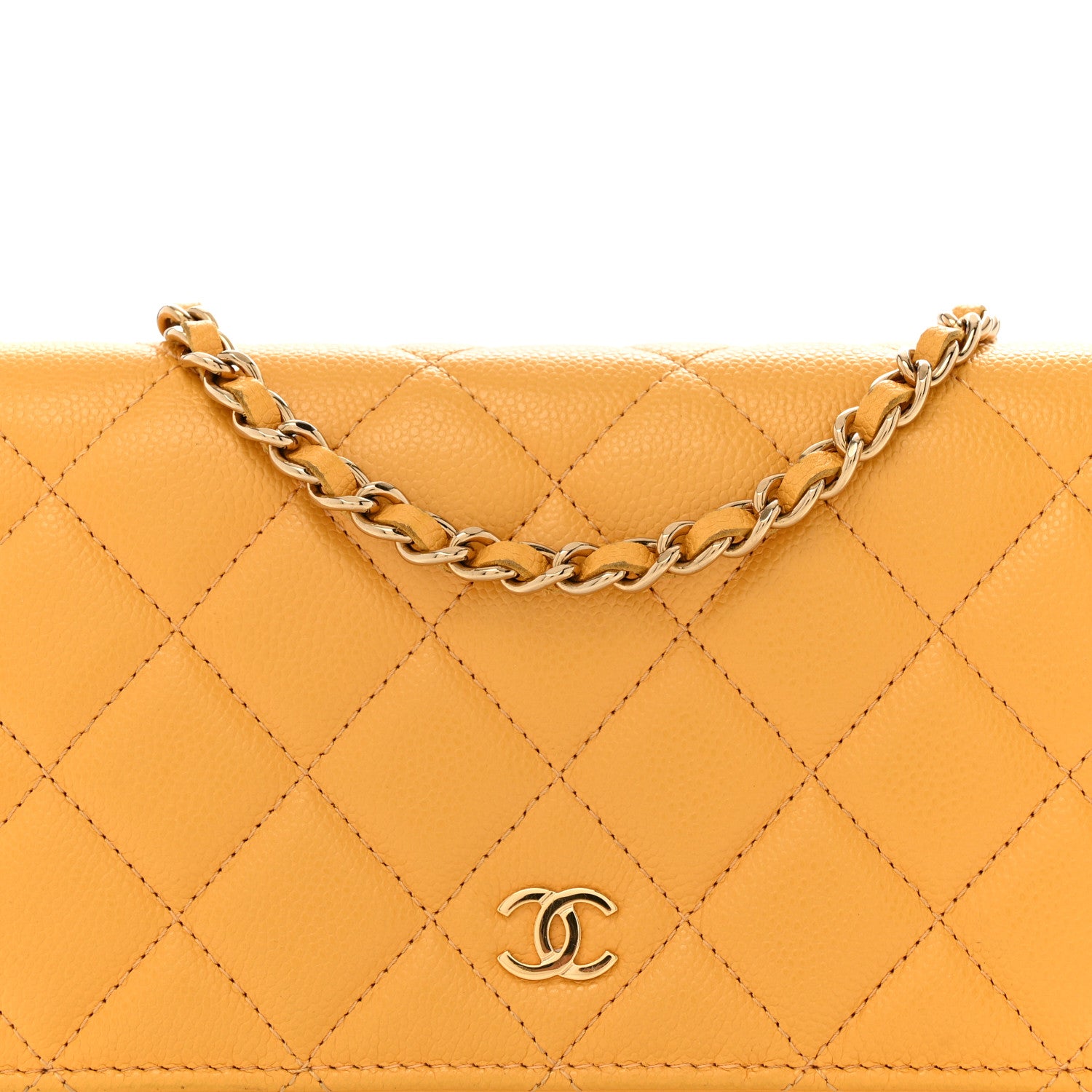 Chanel Caviar Quilted Wallet on Chain WOC Yellow 9 of 15