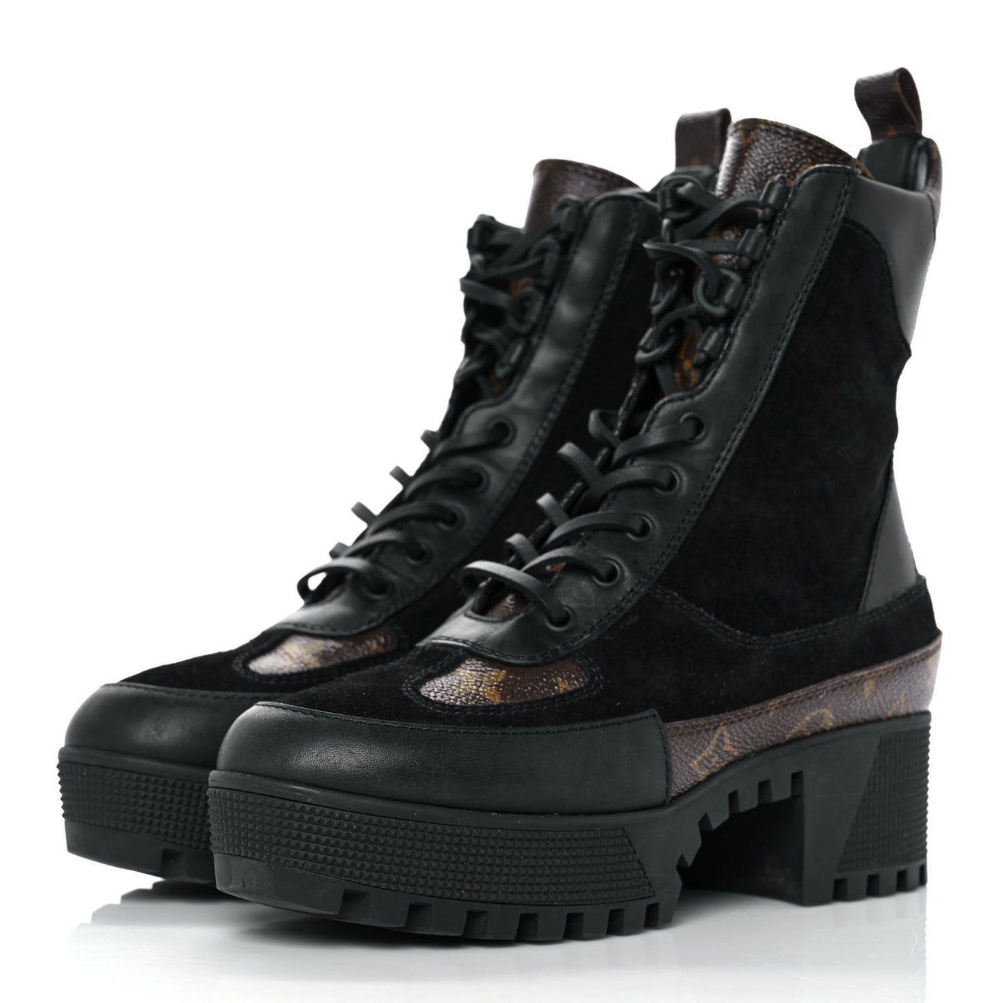 Suede Calfskin Monogram Laureate Platform Desert Boots 37 Black