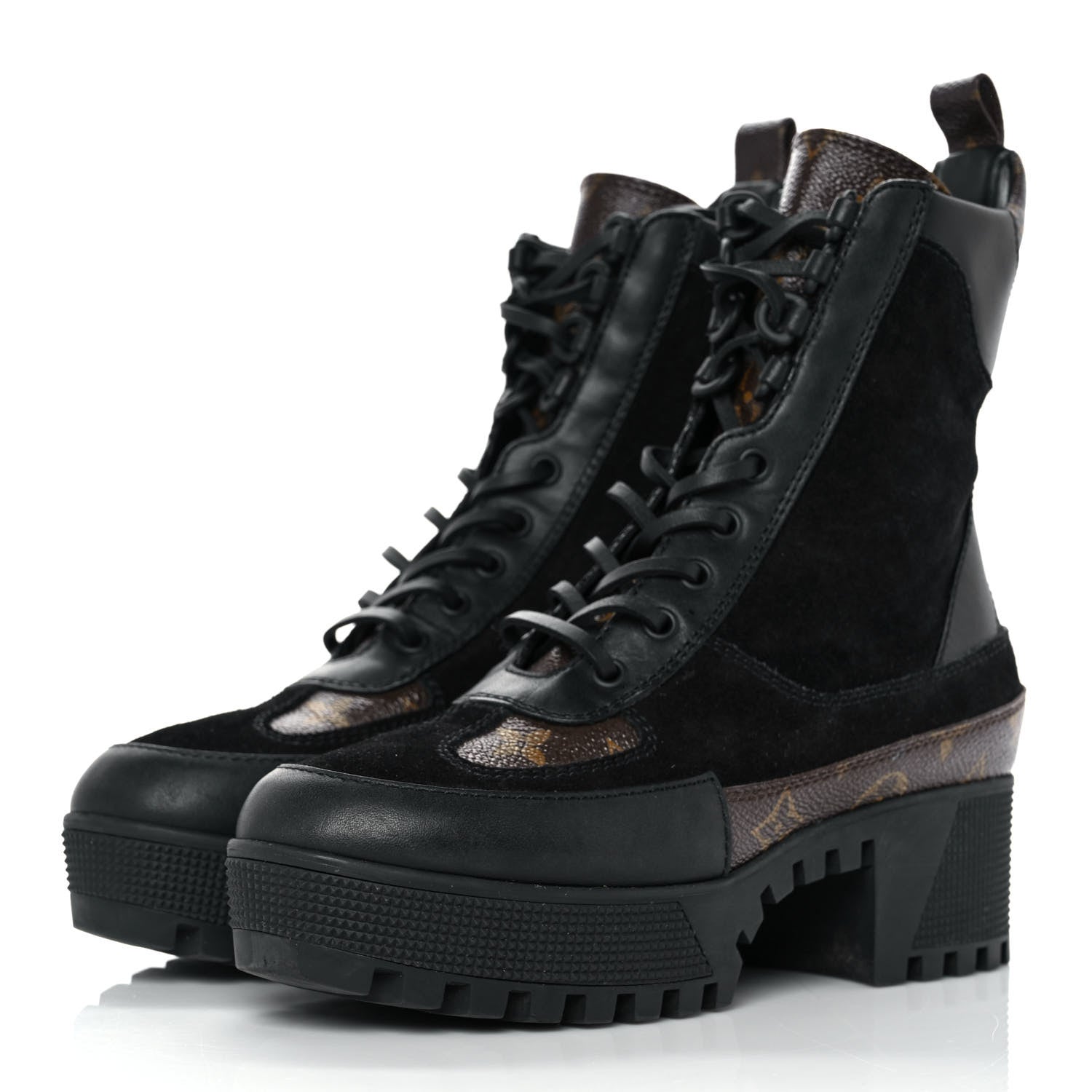 Louis Vuitton Suede Calfskin Monogram Laureate Platform Desert Boots 37 Black 3 of 7