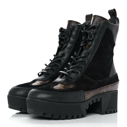 Louis Vuitton Suede Calfskin Monogram Laureate Platform Desert Boots 37 Black 3 of 7