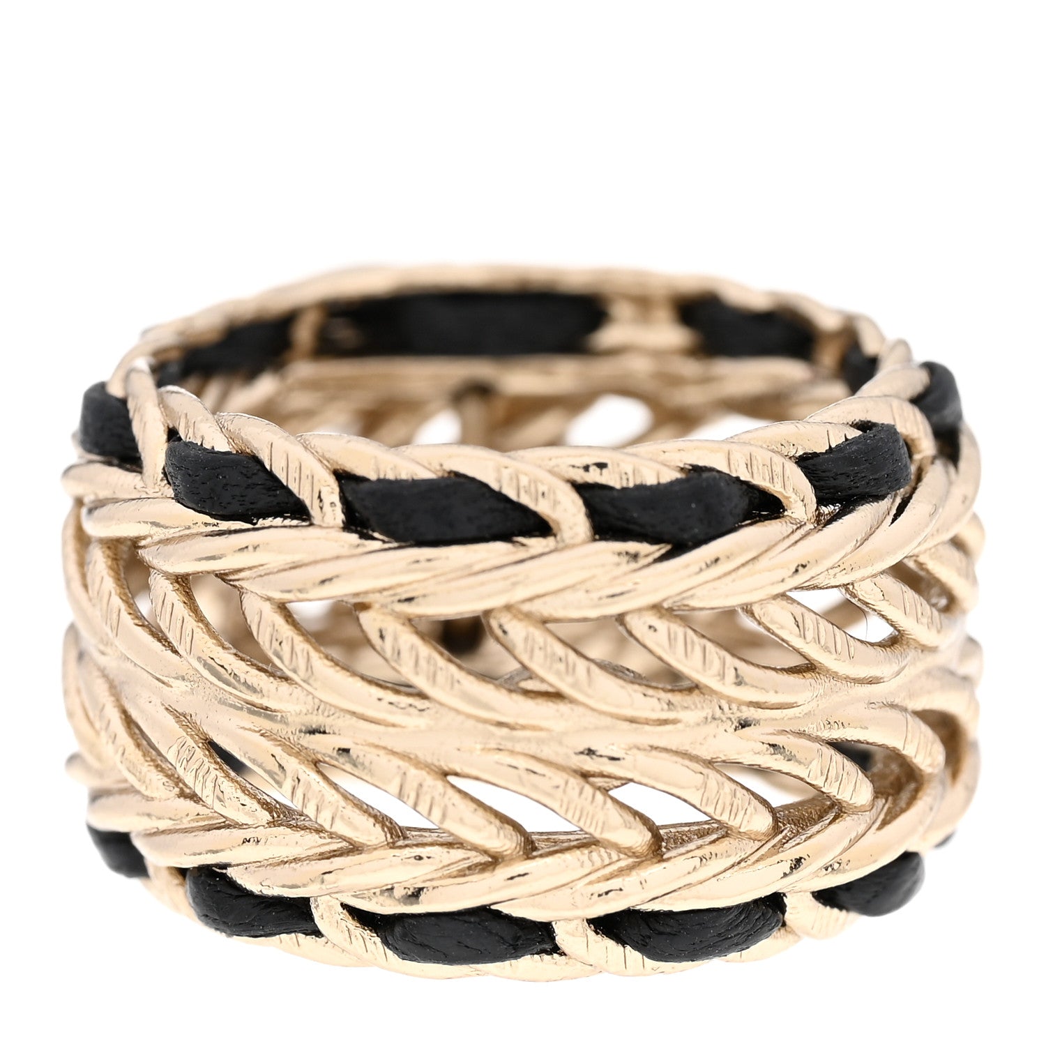 Chanel Metal Crystal Lambskin CC Ring 54 Gold Black 3 of 5