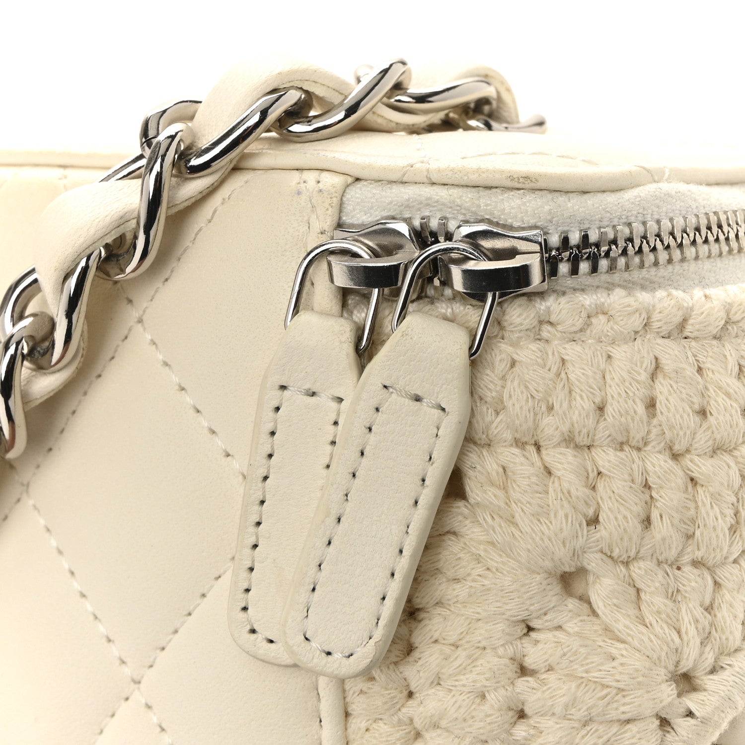 Chanel Lambskin Crochet Quilted Small Vanity Case With Chain White