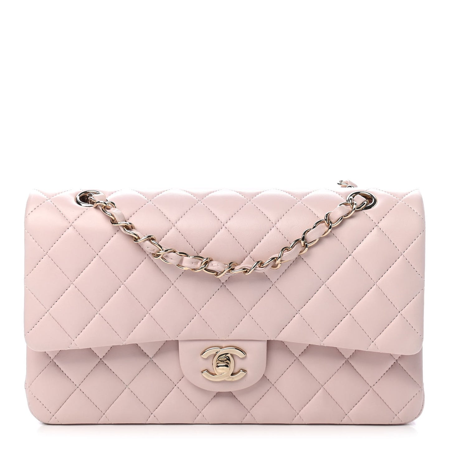 Lambskin Quilted Medium Double Flap Light Pink