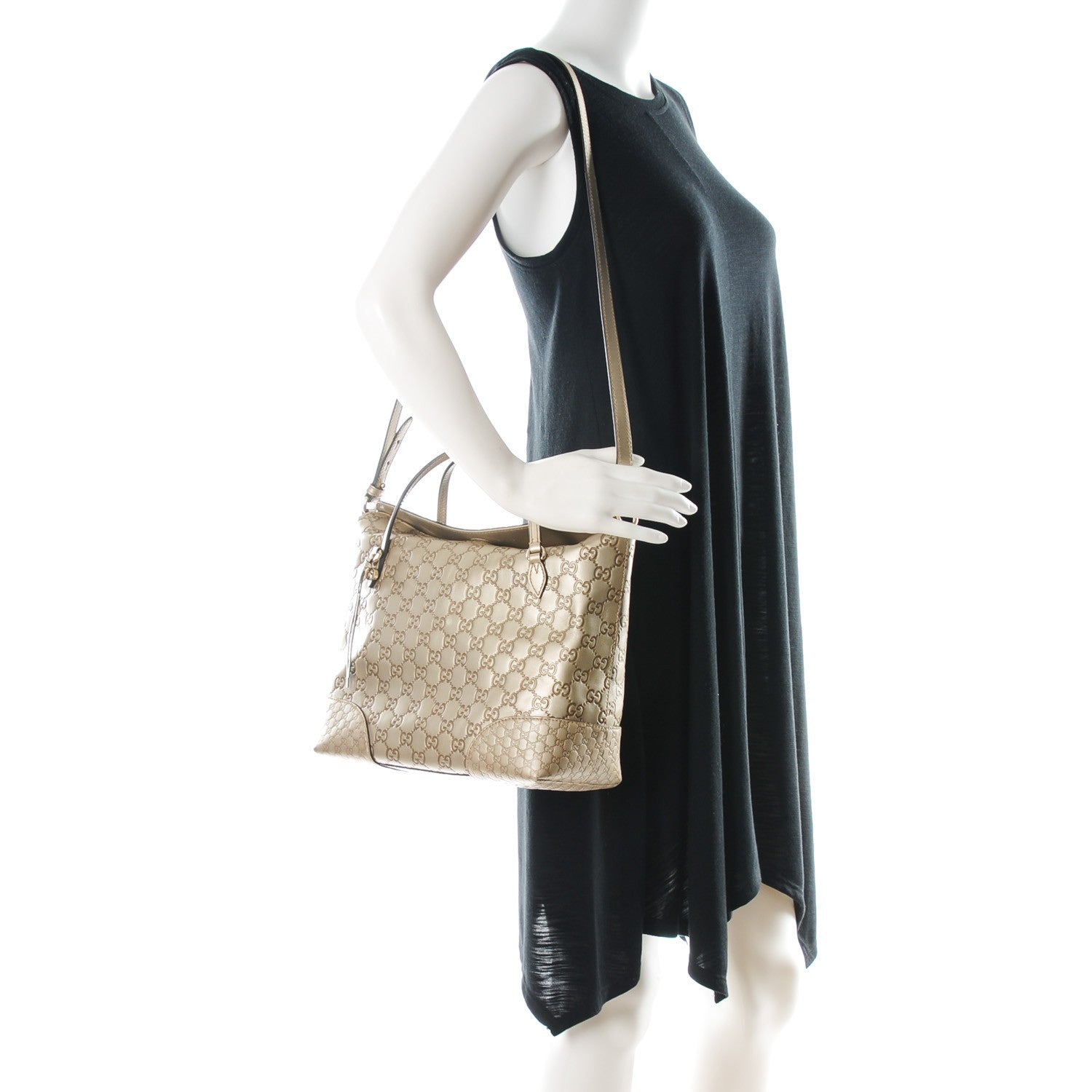 Gucci Metallic Guccissima Medium Bree Foldover Tote Golden Beige 2 of 7