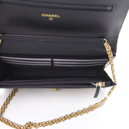 Chanel Calfskin Crocodile Embossed Graffiti 2.55 Cocodile Reissue Wallet On Chain WOC Black Gold 5 of 14