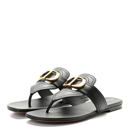 Christian Dior Calfskin 30 Montaigne Thong Sandals 35.5 Black 2 of 8