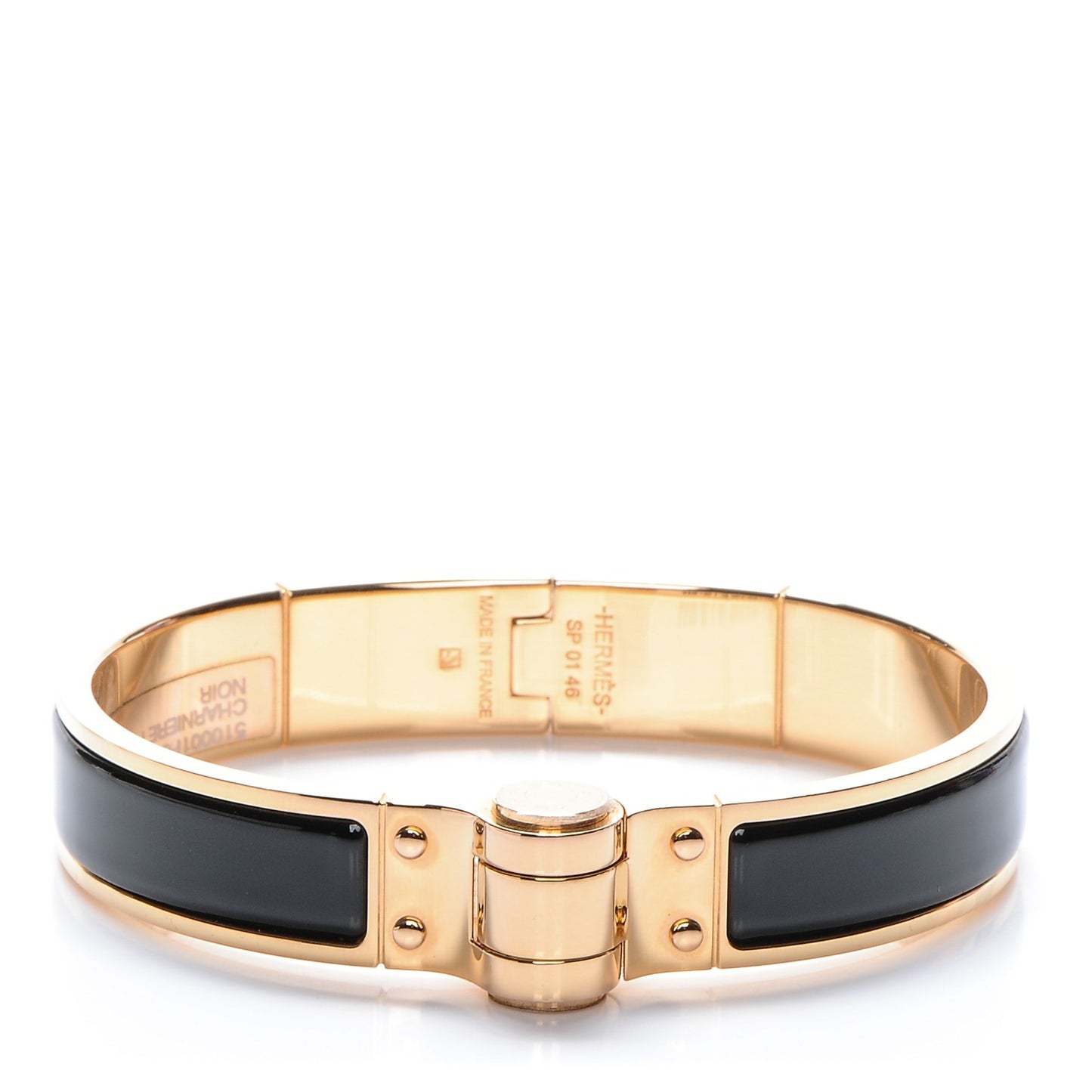 Enamel Charniere Uni Narrow Hinged Bracelet M Black