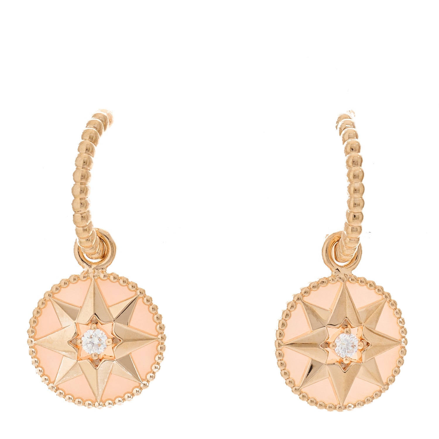 Christian Dior 18K Rose Gold Diamond Pink Opal Rose Des Vents Drop Earrings 1 of 5