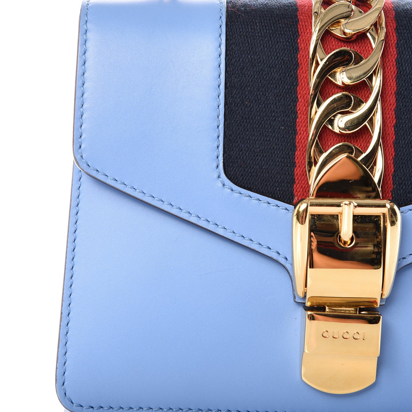 Calfskin Mini Sylvie Chain Shoulder Bag Clear Sky Blue