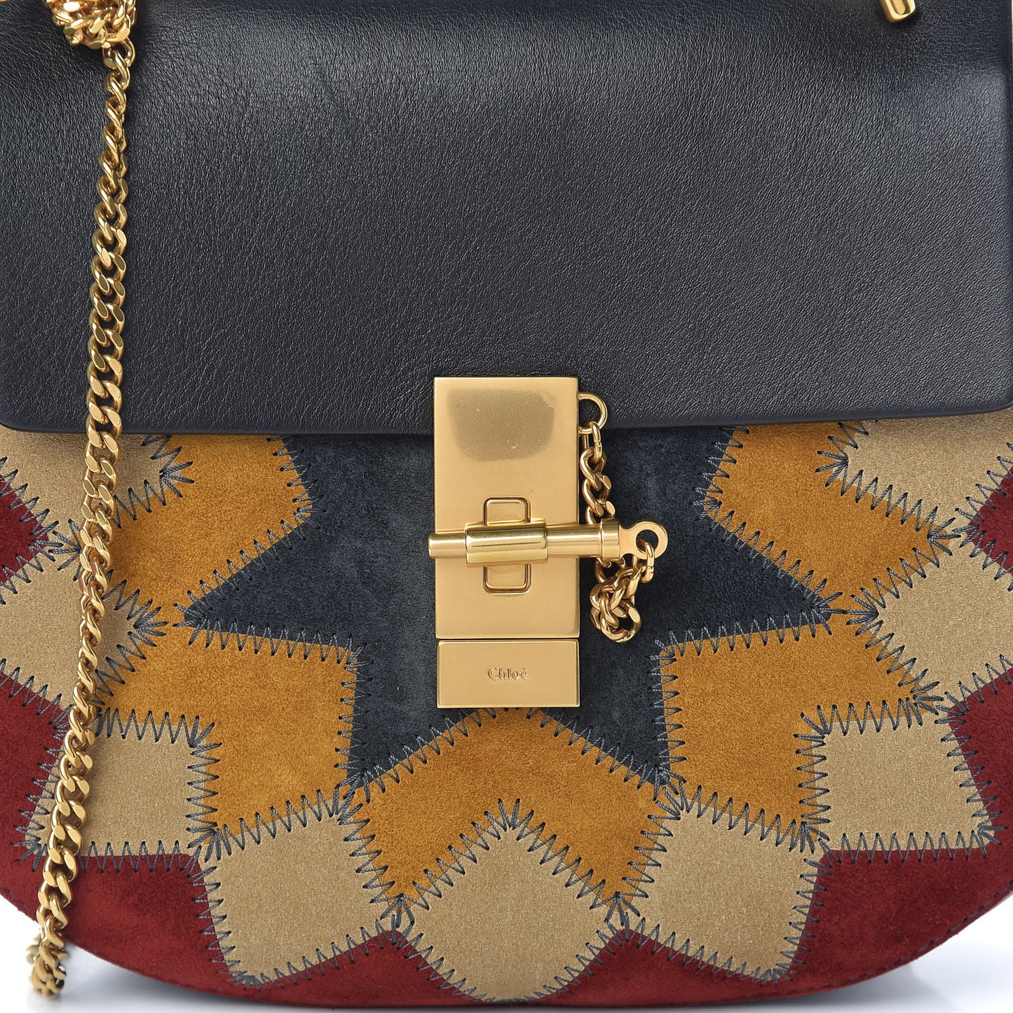 Suede Calfskin Wonder Woman Patchwork Drew Shoulder Bag Black