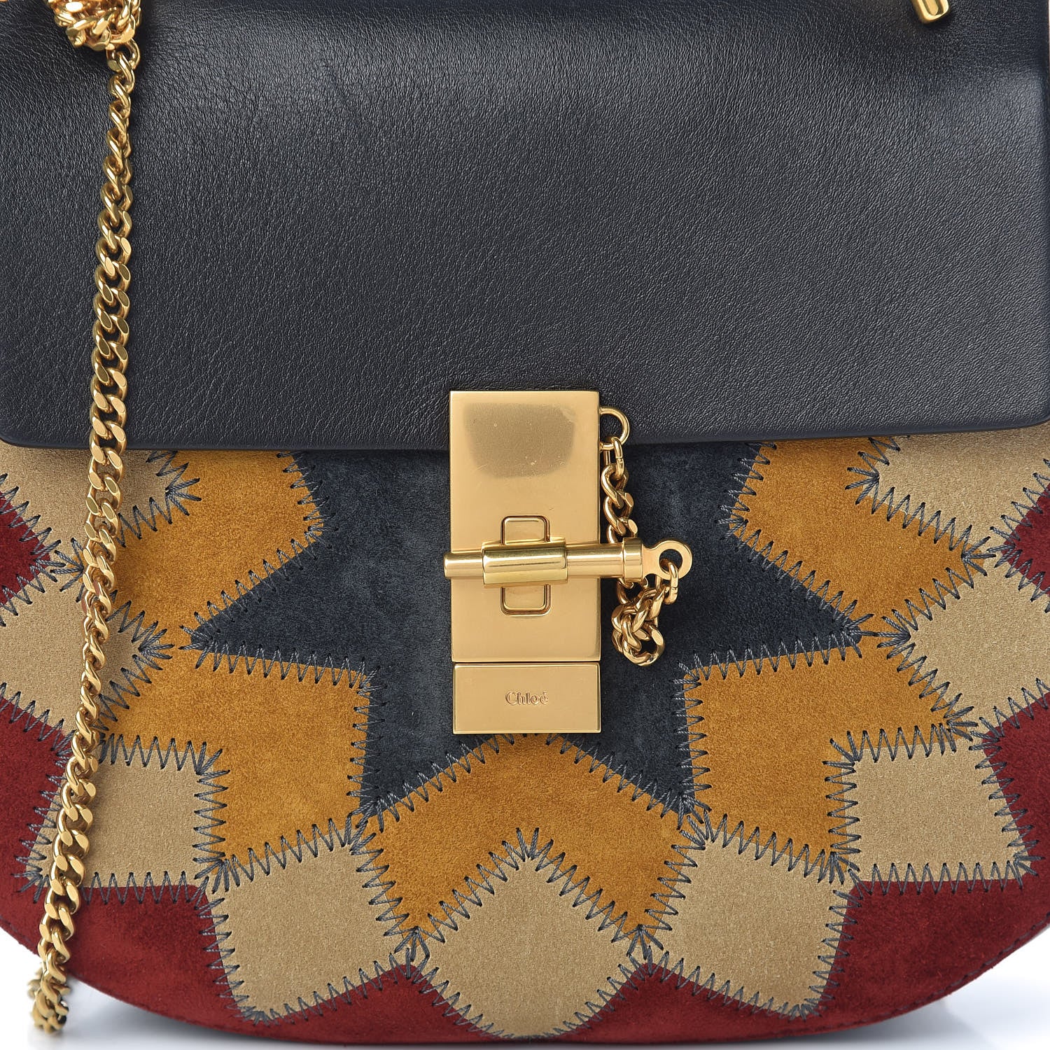 Chloe Suede Calfskin Wonder Woman Patchwork Drew Shoulder Bag Black 7 of 9