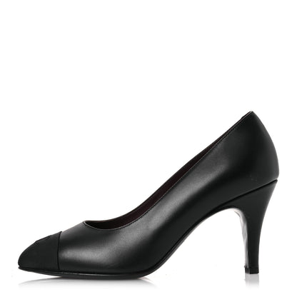 Chanel Lambskin Grosgrain Cap Toe CC Pumps 37.5 Black 1 of 14
