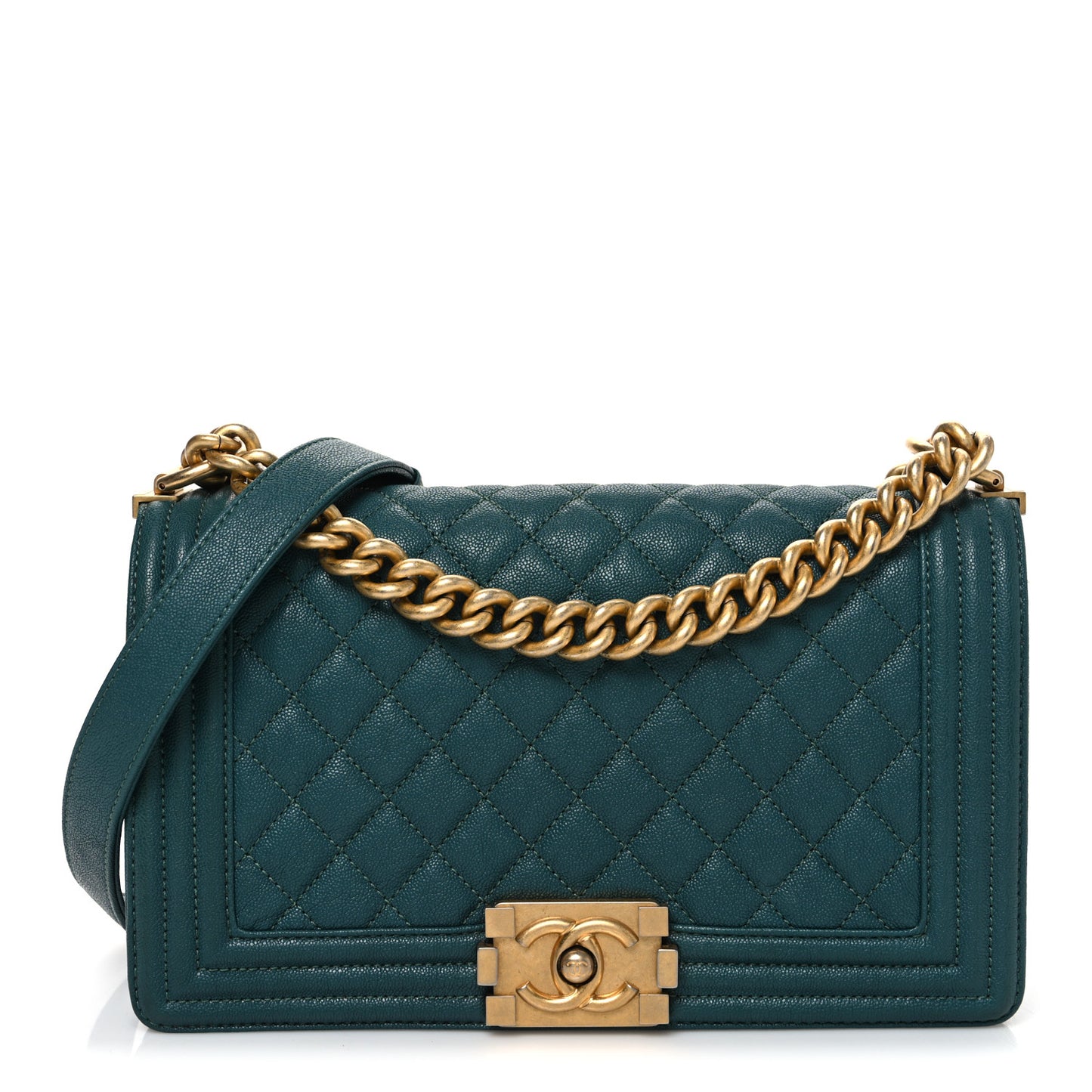 Caviar Quilted Medium Boy Flap Dark Green