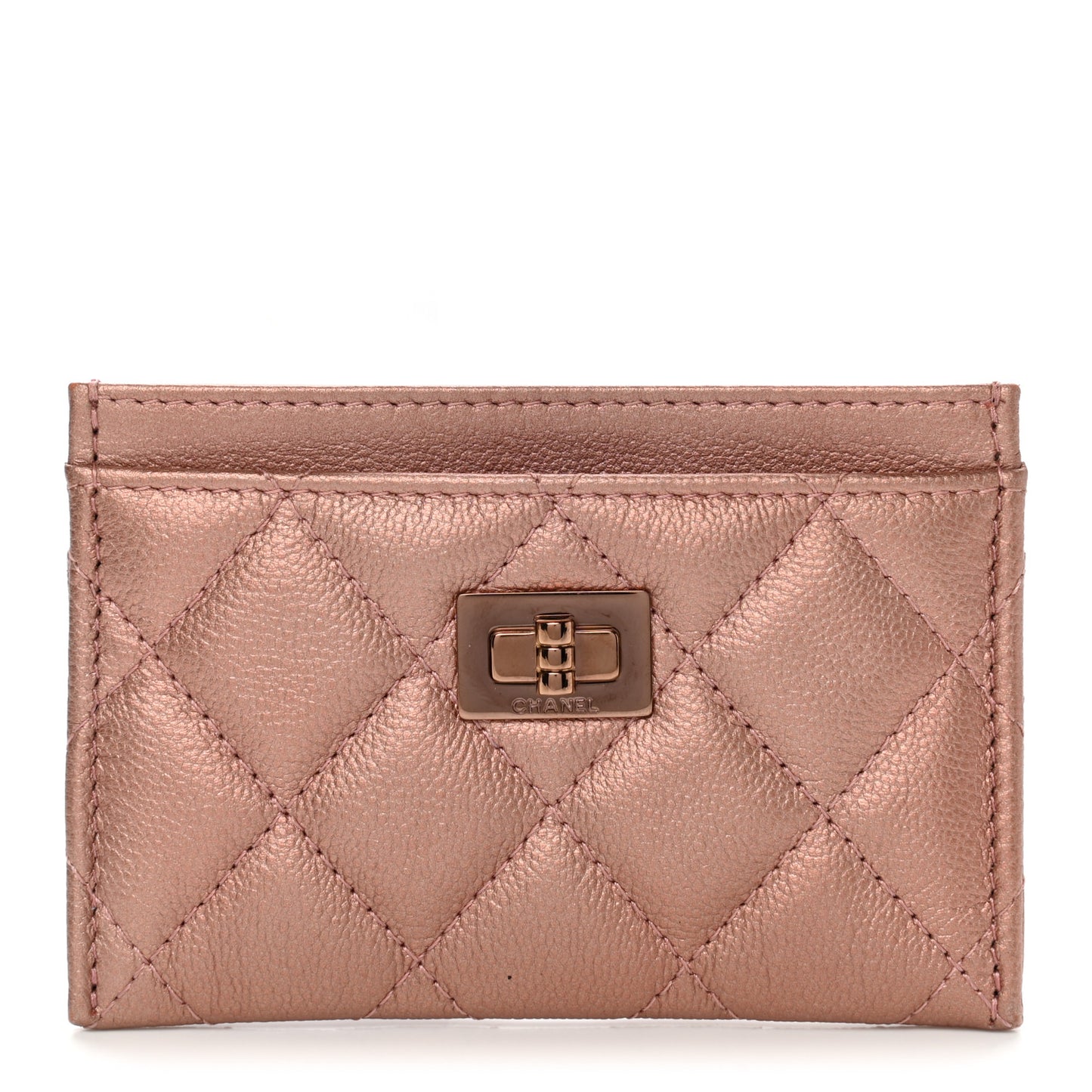 Metallic Caviar Quilted Reissue Card Holder Rose Gold