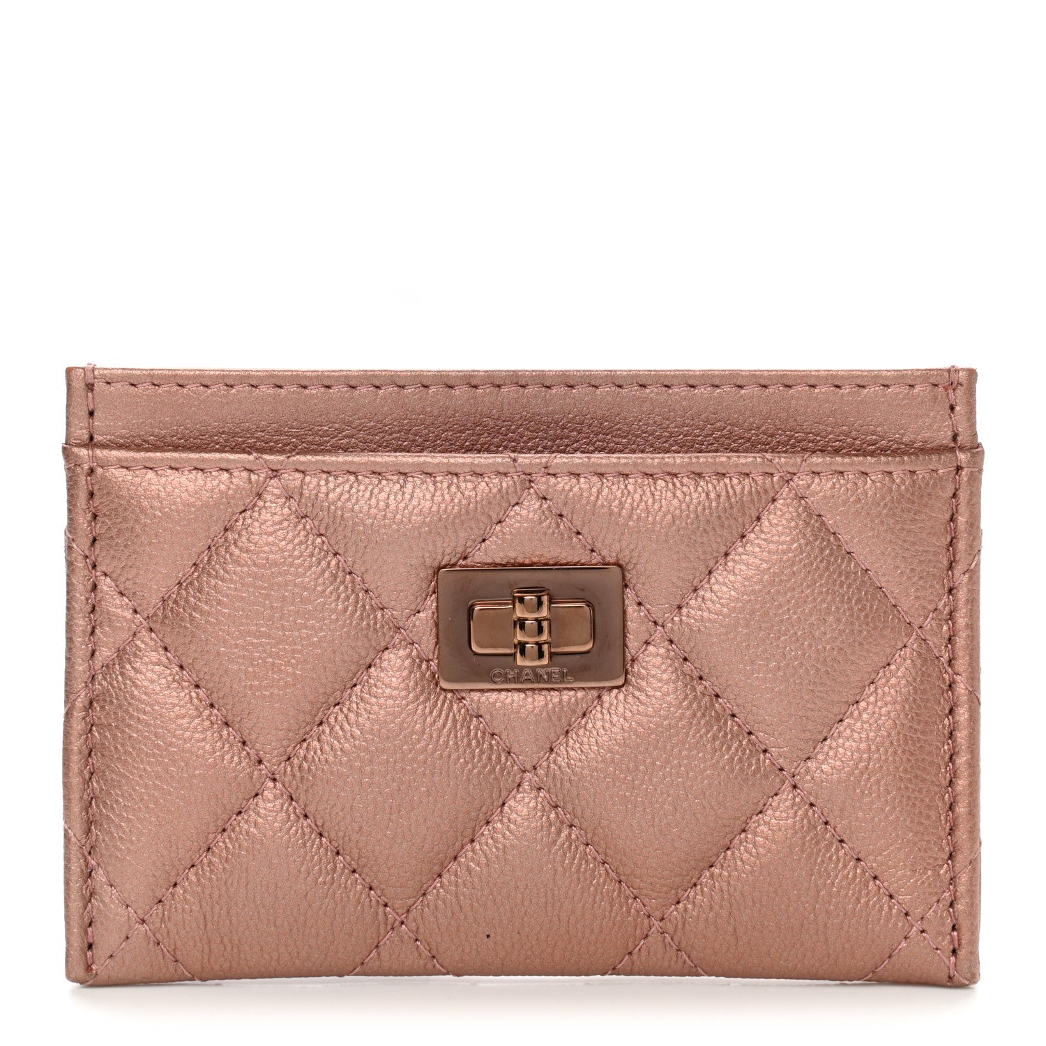 Chanel Metallic Caviar Quilted Reissue Card Holder Rose Gold 1 of 9