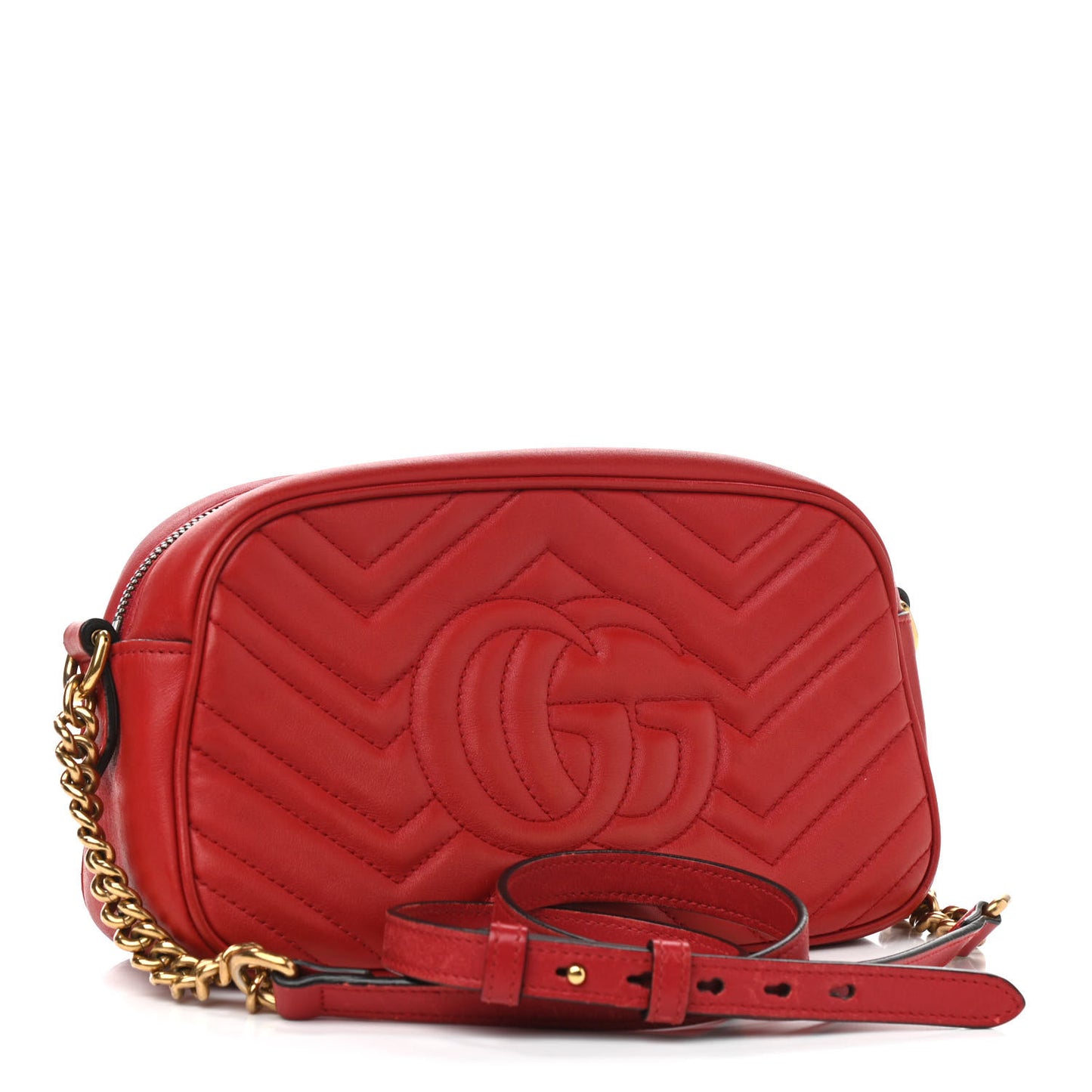 Calfskin Matelasse Small GG Marmont Chain Shoulder Bag Hibiscus Red