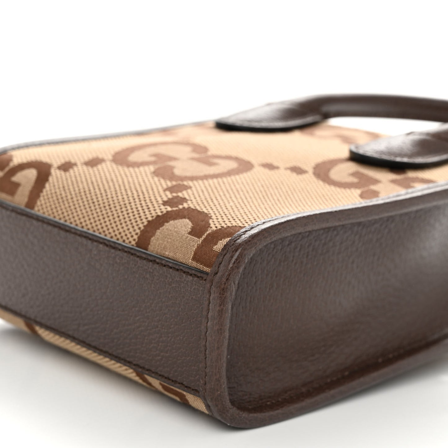 Monogram Jumbo GG Textured Dollar Calfskin Web Mini Vertical Tote Camel Ebony New Acero