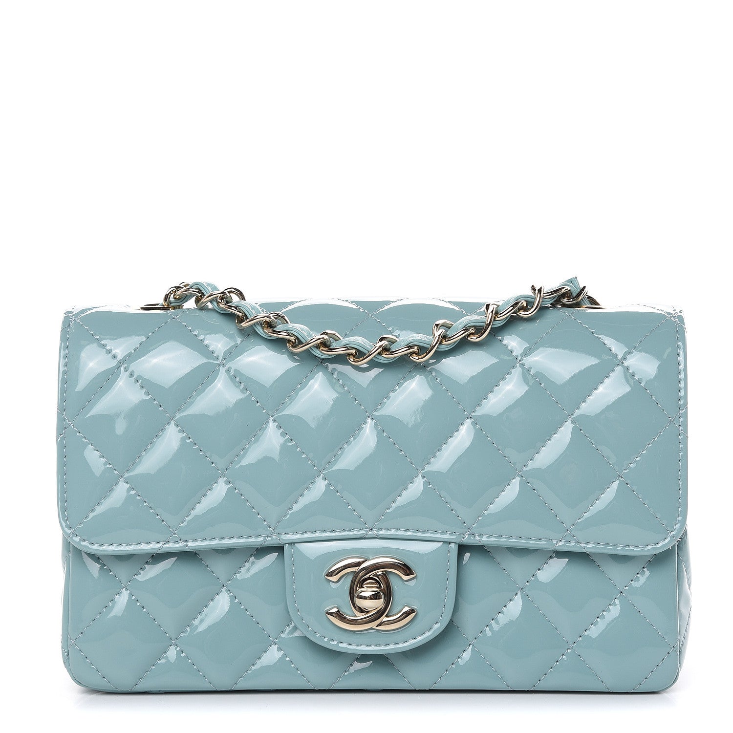 Chanel Patent Calfskin Quilted Mini Rectangular Flap Light Blue 1 of 10