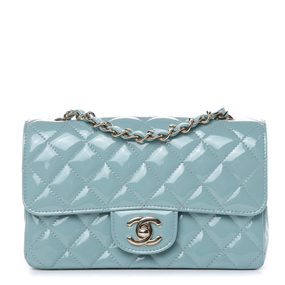 Chanel Patent Calfskin Quilted Mini Rectangular Flap Light Blue 1 of 10