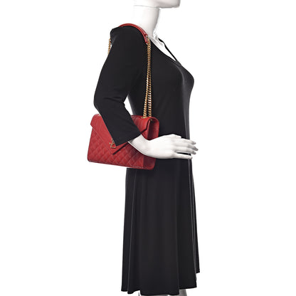 Saint Laurent Grain De Poudre Textured Mixed Matelasse Triquilt Medium Monogram Satchel New Red 2 of 10