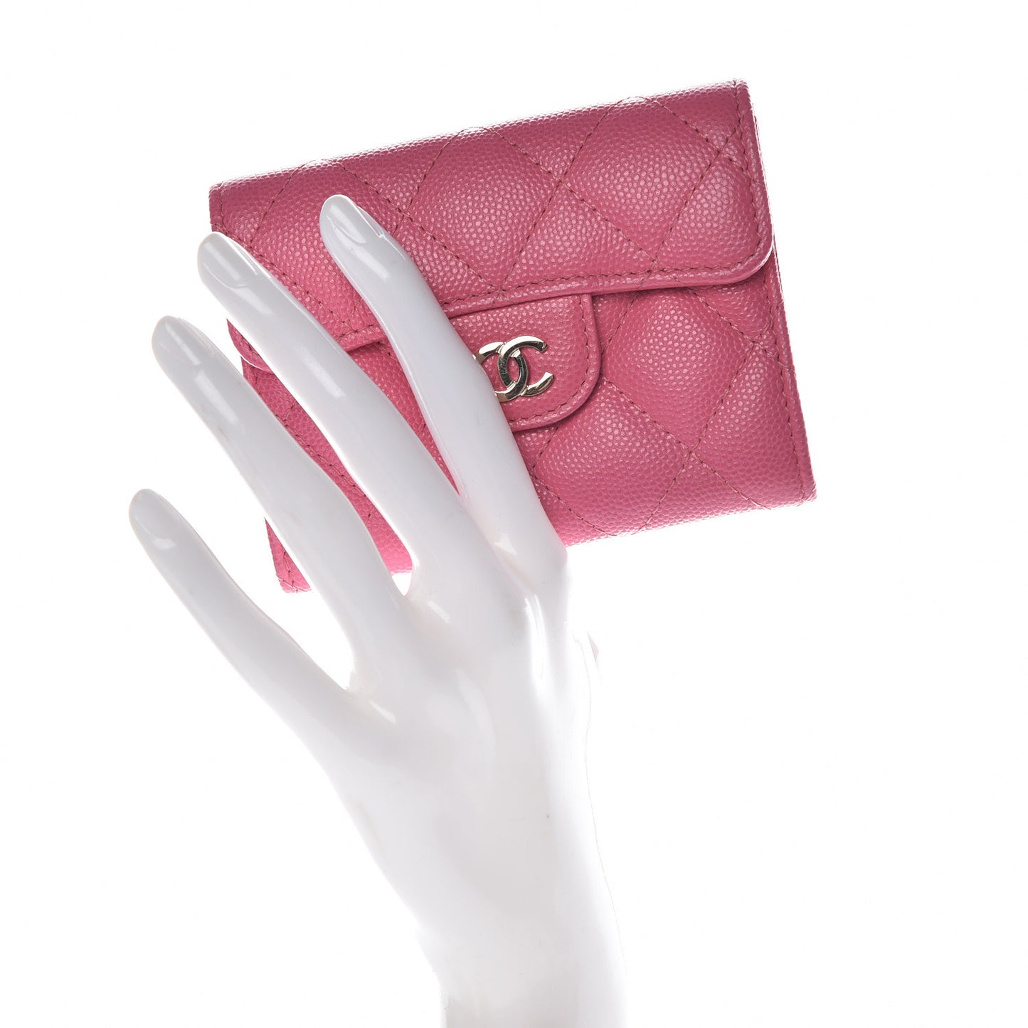 Caviar Quilted Flap Card Holder Wallet Pink