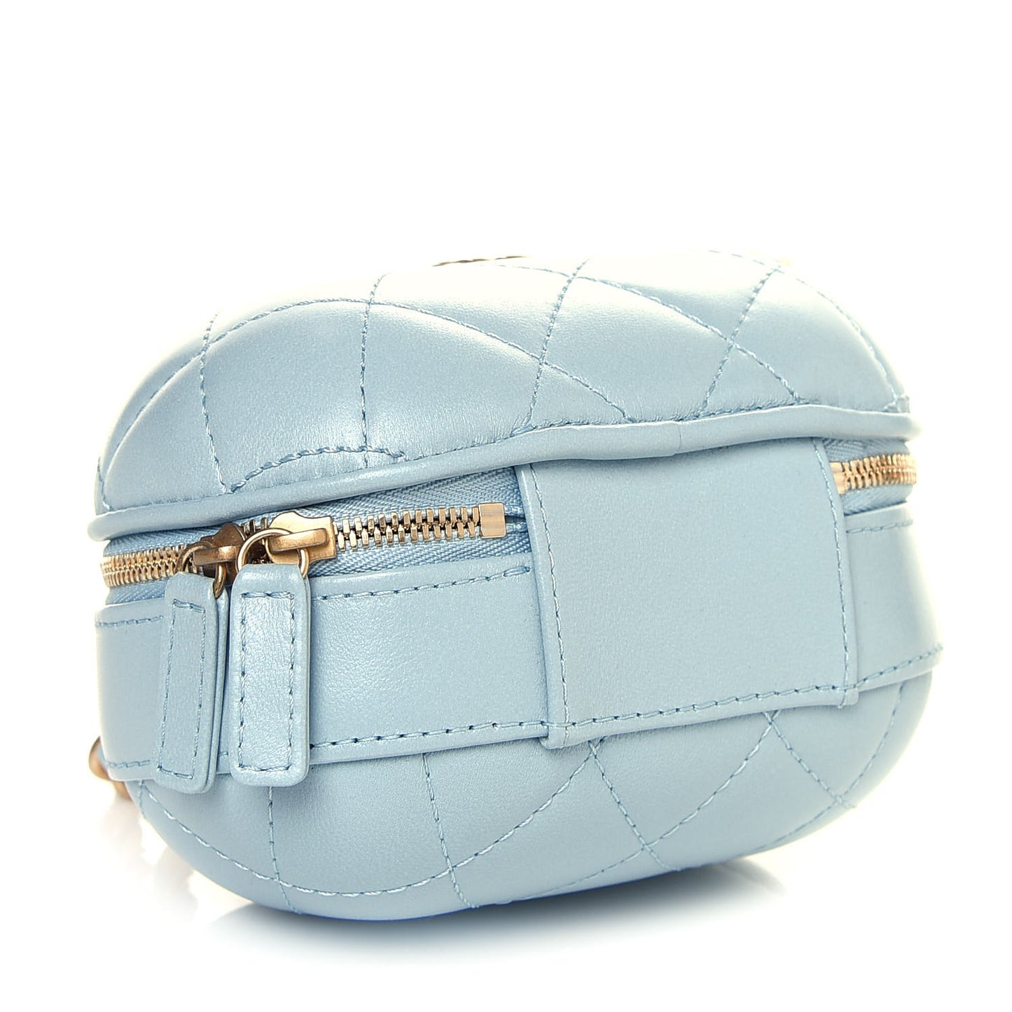 Lambskin Quilted CC Bubble Vanity Case With Chain Light Blue