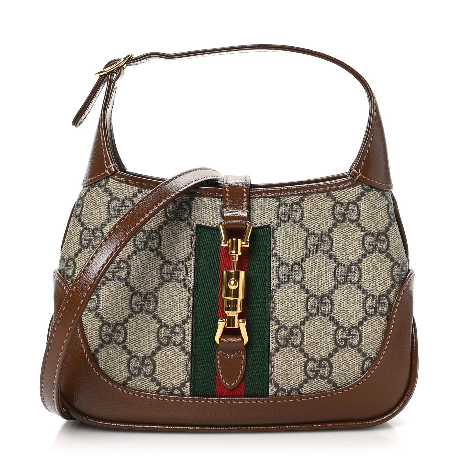 Gucci GG Supreme Monogram Azalea Calfskin Web Mini Jackie 1961 Hobo Beige Ebony Brown Sugar 1 of 10