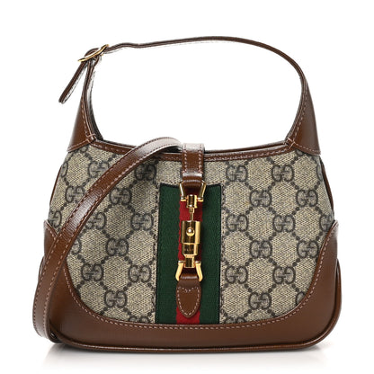 Gucci GG Supreme Monogram Azalea Calfskin Web Mini Jackie 1961 Hobo Beige Ebony Brown Sugar 1 of 10