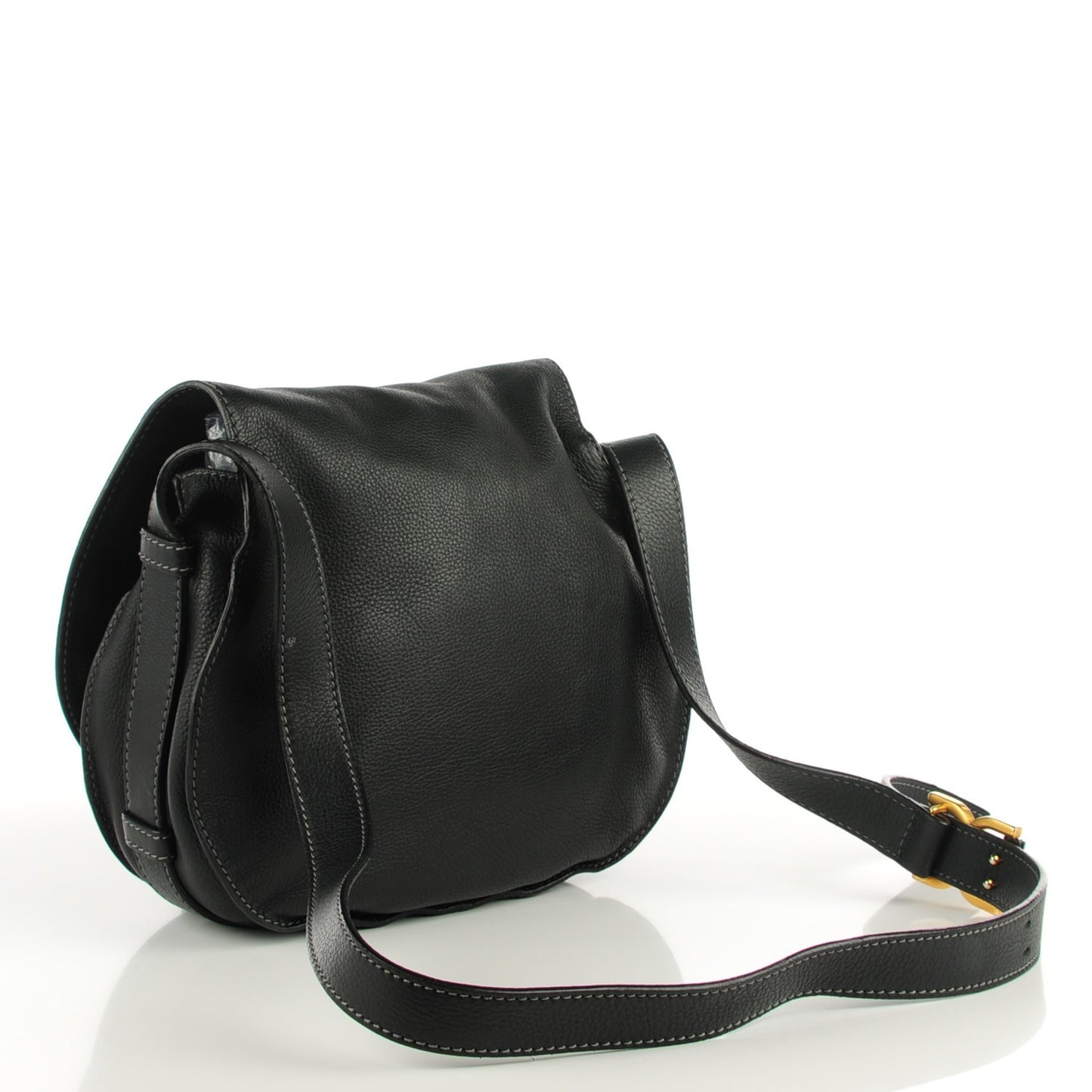 Calfskin Medium Marcie Round Crossbody Bag Black