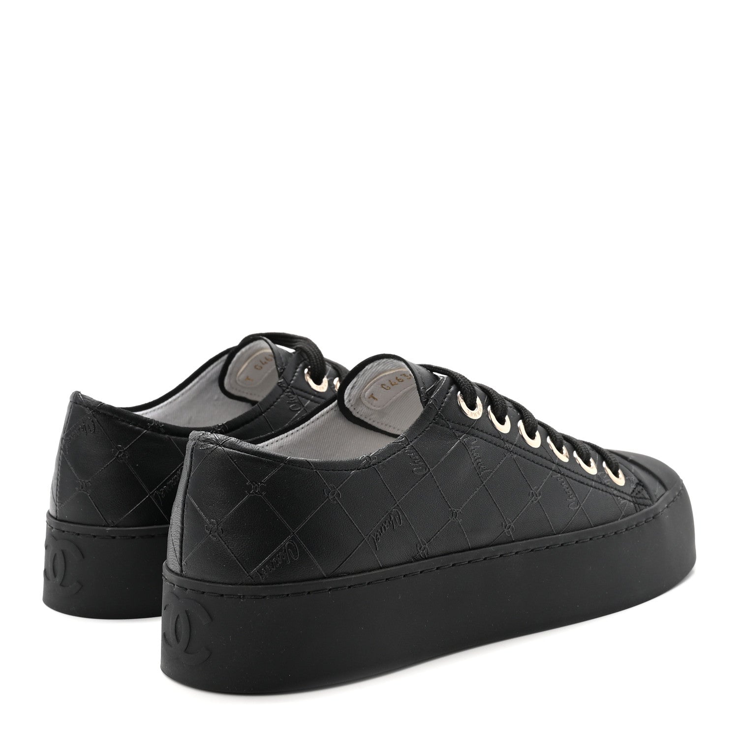 Chanel Lambskin Printed Logo Sneakers 37.5 Black 5 of 10