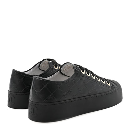 Chanel Lambskin Printed Logo Sneakers 37.5 Black 5 of 10