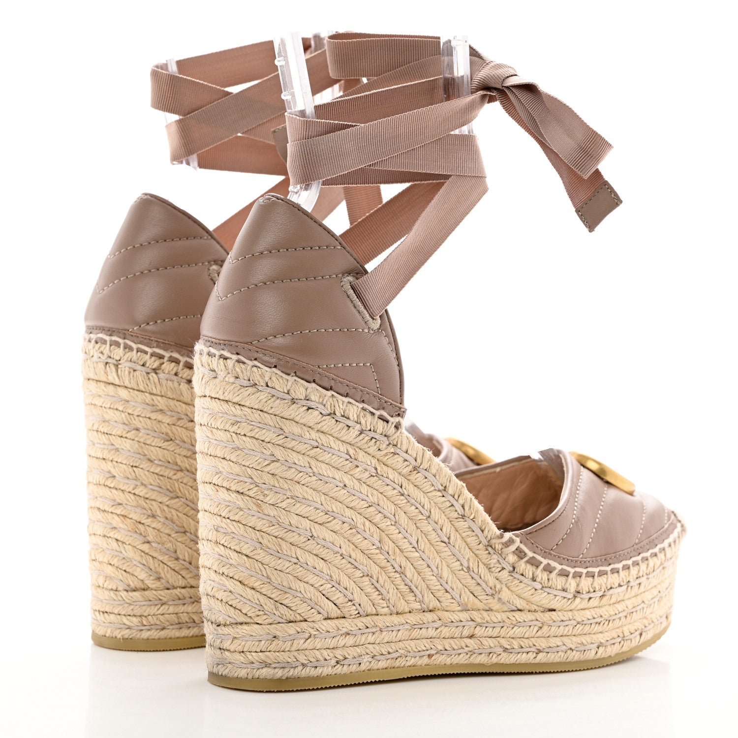 Gucci Nappa Matelasse GG Marmont Ankle Wrap Platform 35/120mm Espadrille Wedges 36 Porcelain Rose 4 of 12