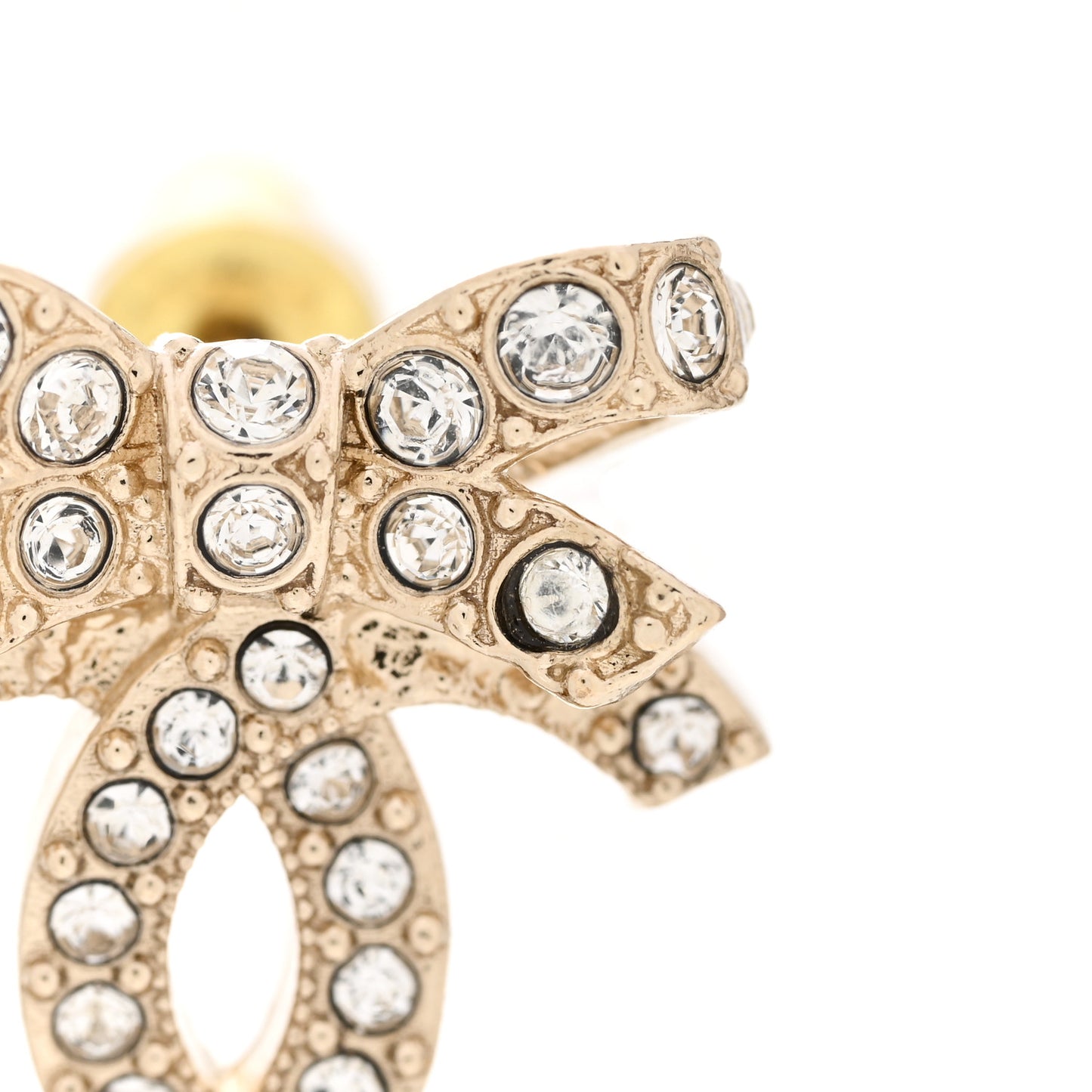 Crystal CC Bow Dangle Earrings Gold