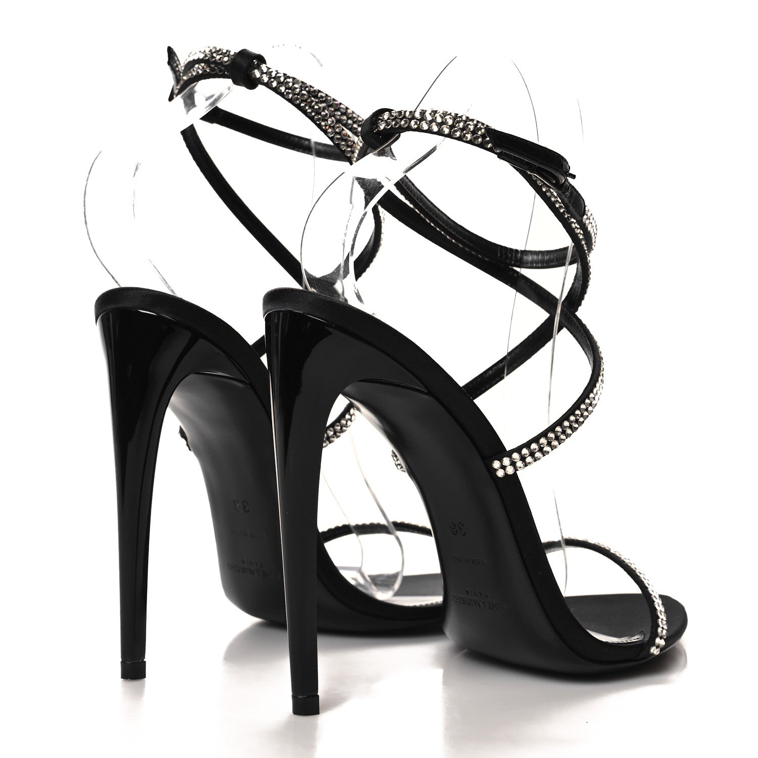 Saint Laurent Crepe Satin Strass 110 Ankle Strap Sandals 38 Black 4 of 8