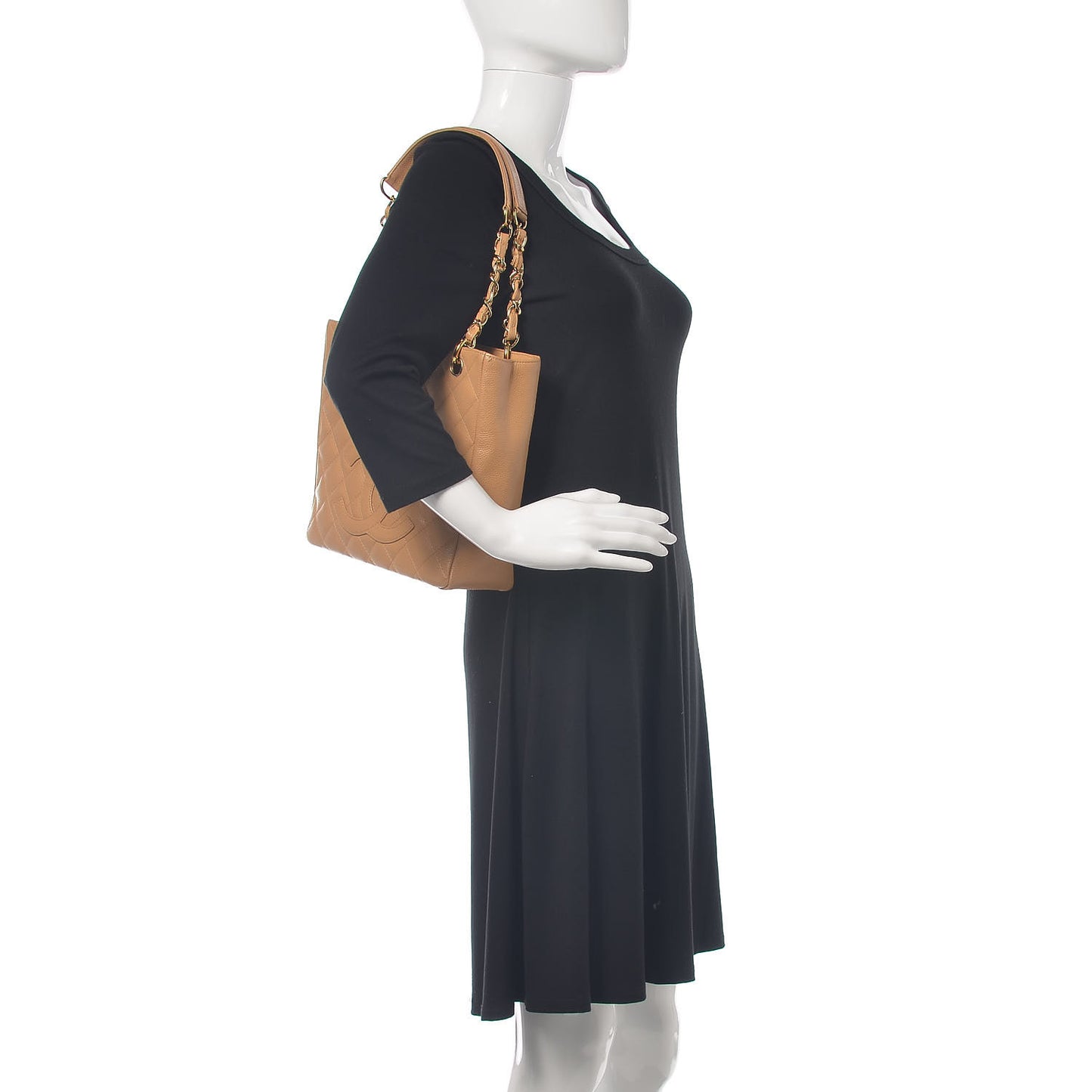 Caviar Quilted Petit Shopping Tote PST Dark Beige
