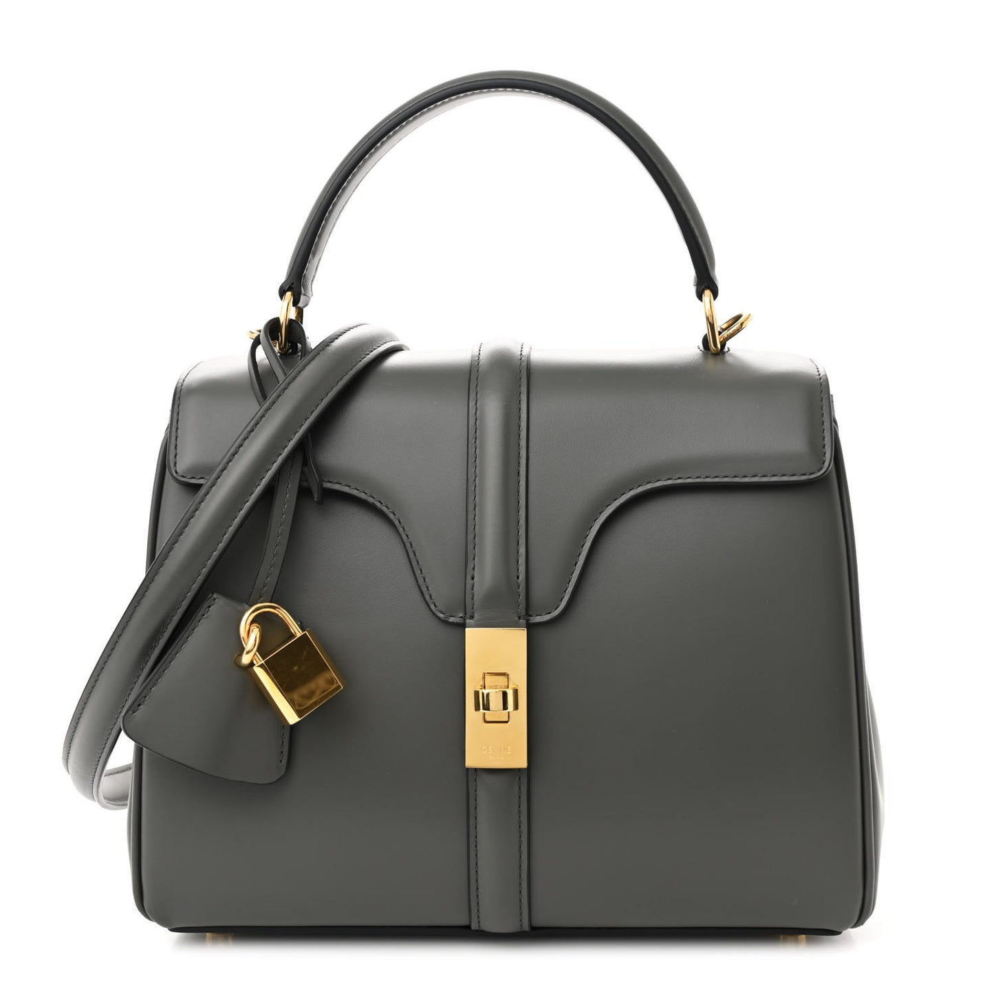 Satinated Calfskin Small 16 Top Handle Bag Gray