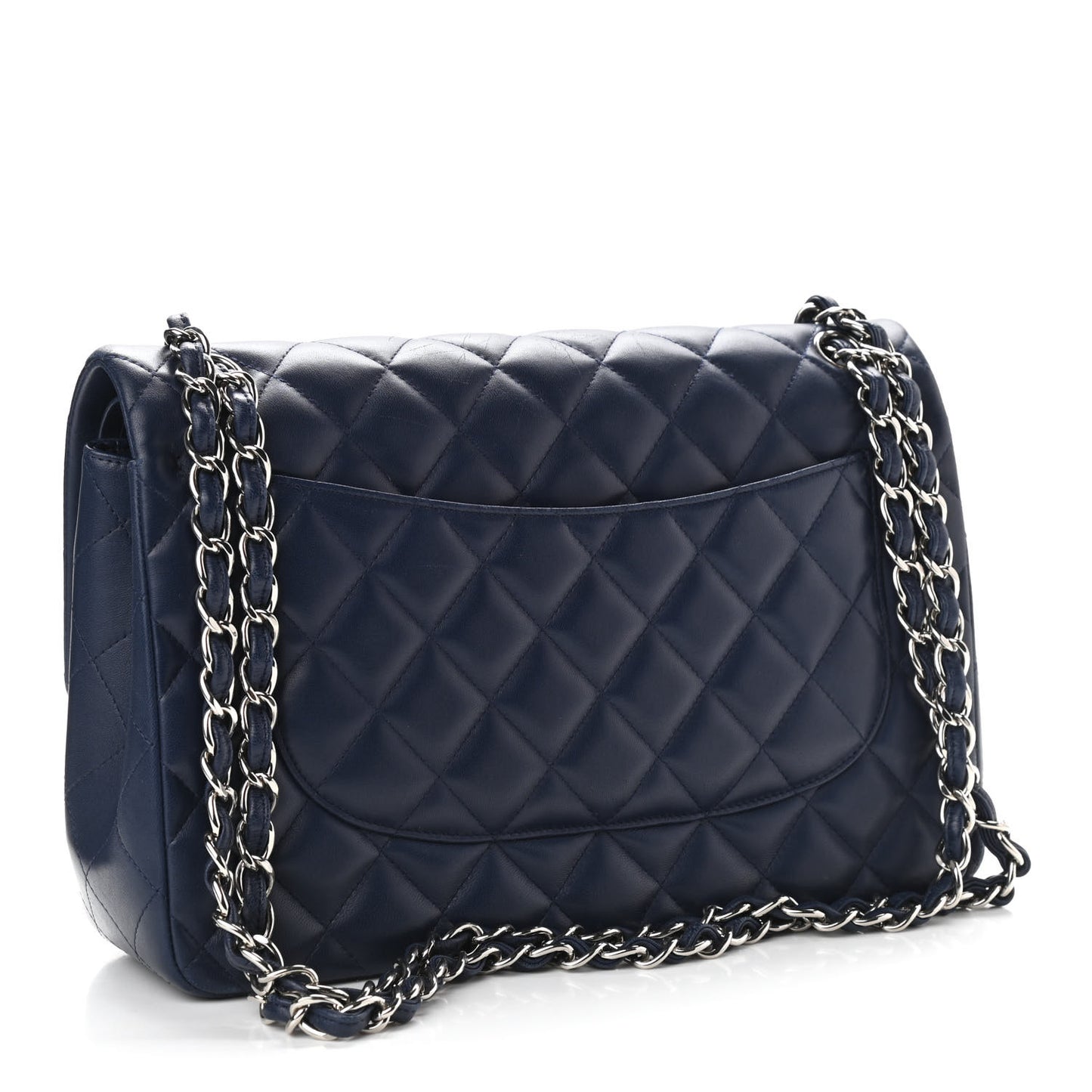 Lambskin Quilted Jumbo Double Flap Navy Blue