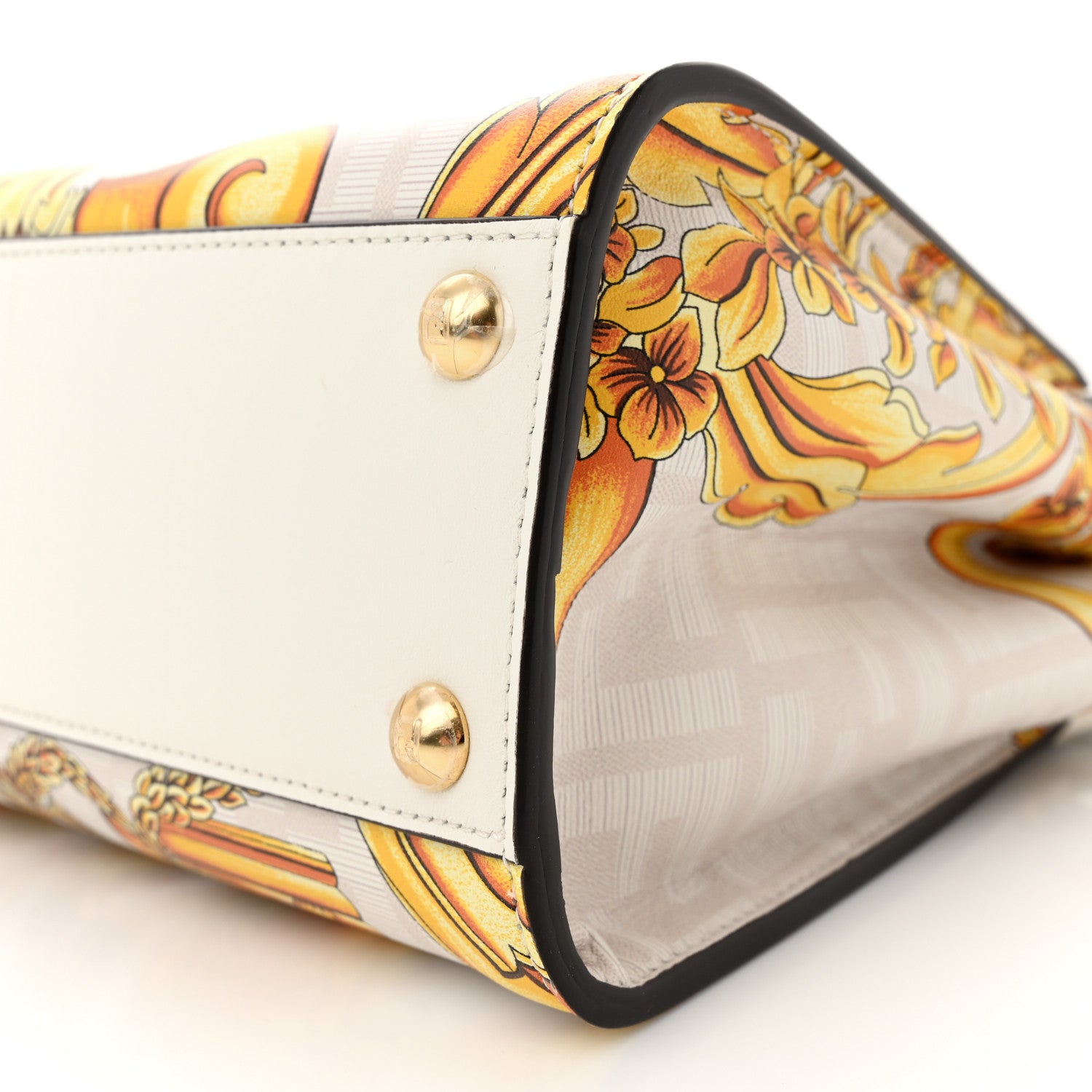 Fendi X VERSACE Vitello Seta Nappa Fendace FF Baroque Mini Peekaboo Iconic Satchel White Ice Gold 10 of 11