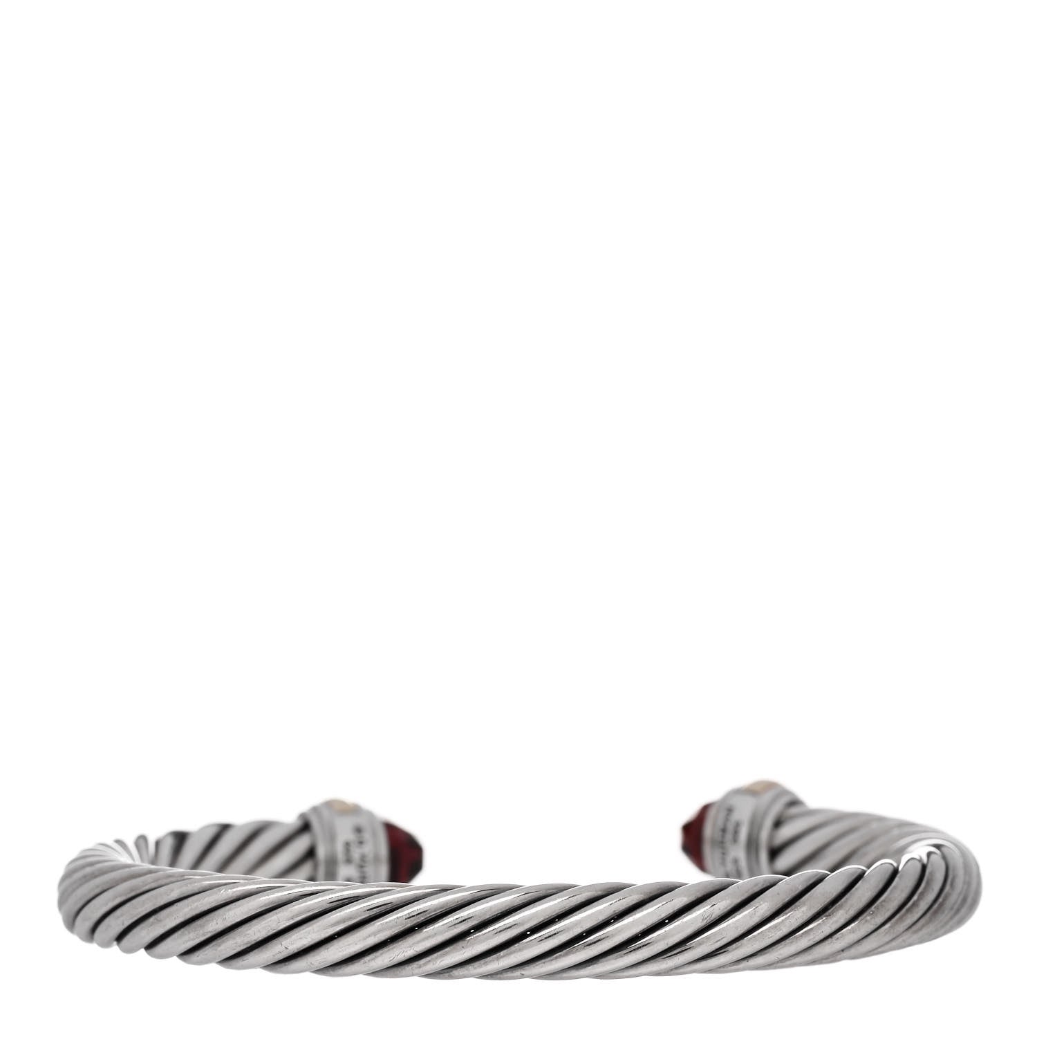 David Yurman Sterling Silver 14K Yellow Gold Garnet 7mm Cable Classics Bracelet 2 of 3