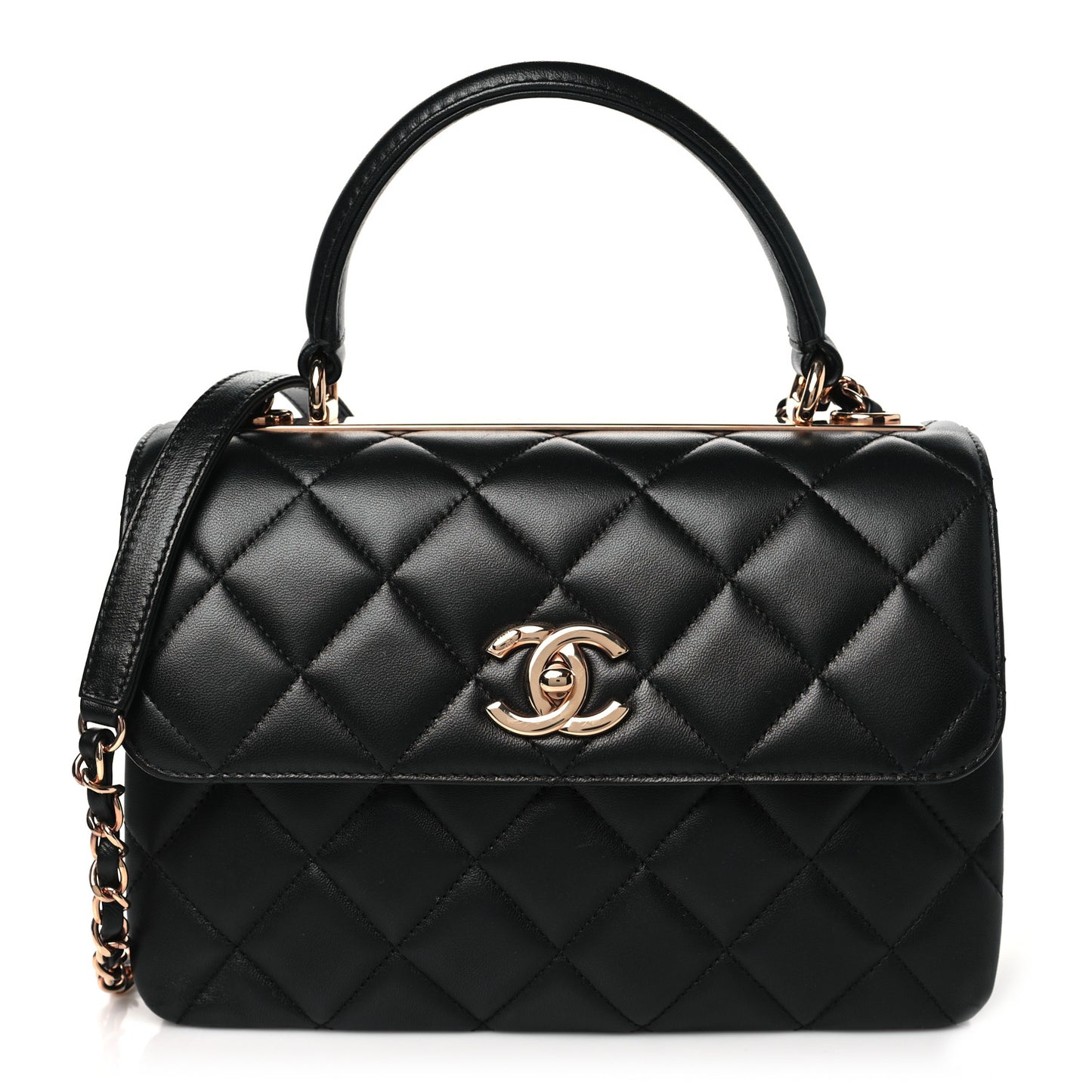 Lambskin Quilted Small Trendy CC Dual Handle Flap Bag Black