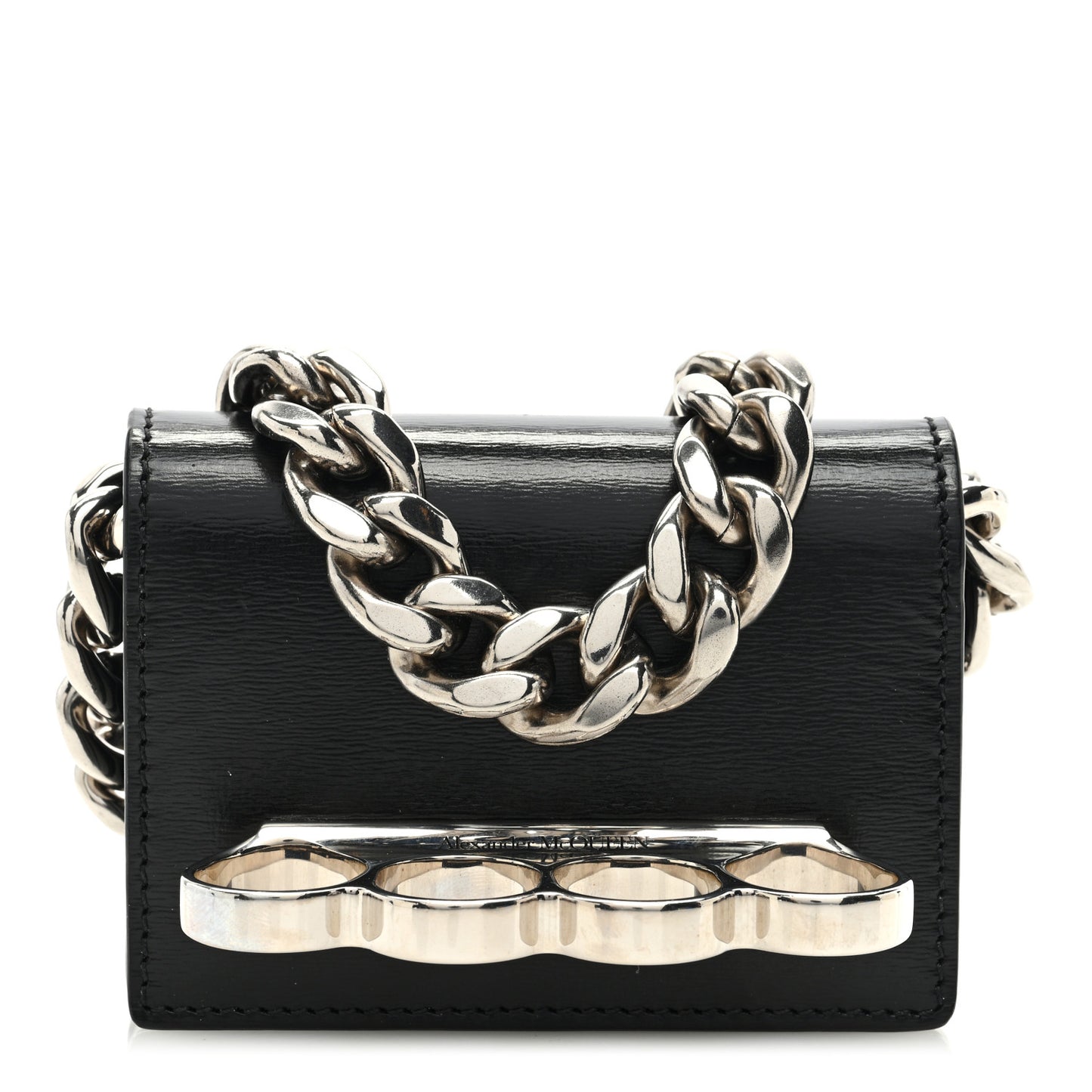 Smooth Calfskin Micro The Four Ring Knuckle Chain Shoulder Bag Black