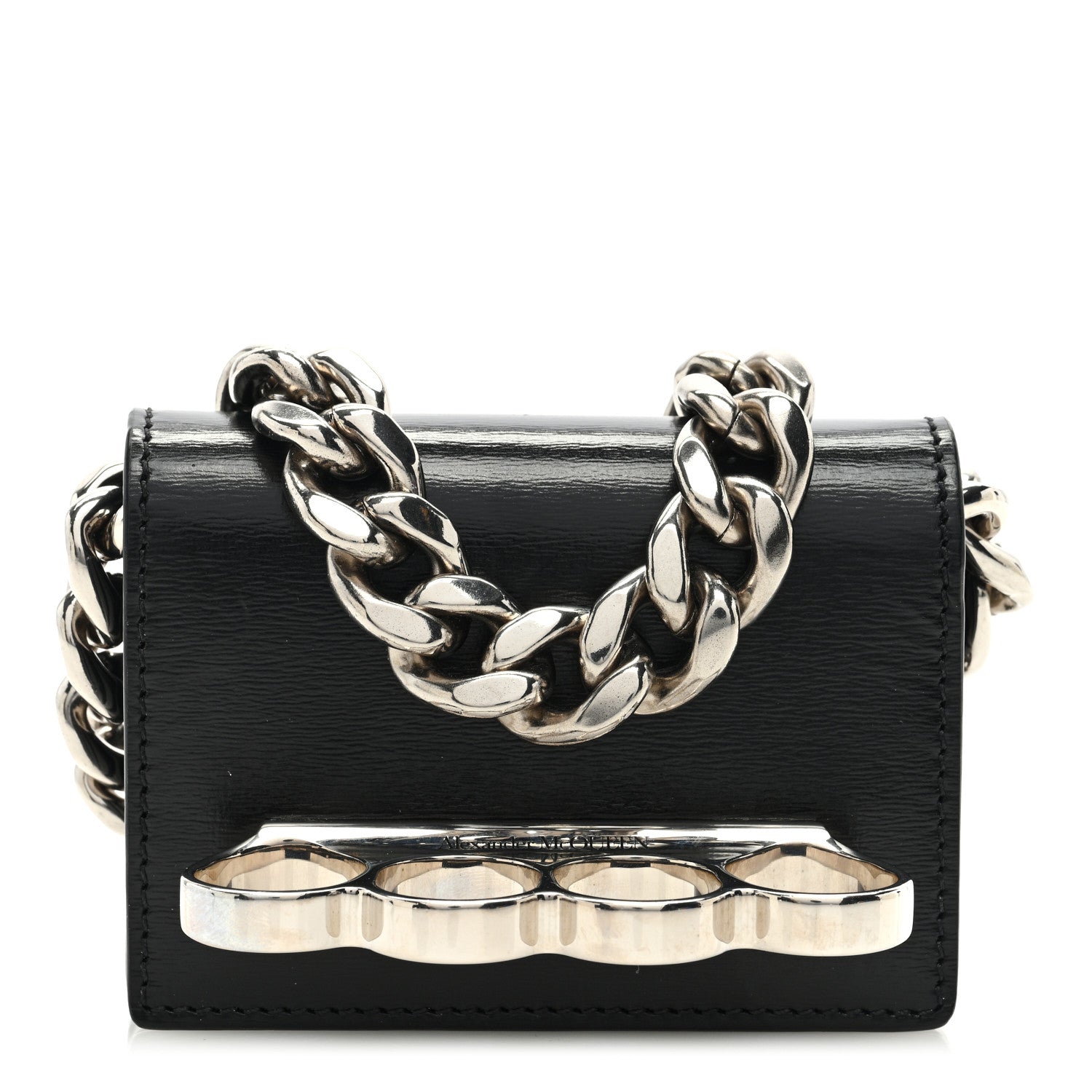 Alexander McQueen Smooth Calfskin Micro The Four Ring Knuckle Chain Shoulder Bag Black 1 of 10