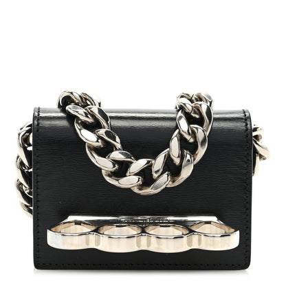 Alexander McQueen Smooth Calfskin Micro The Four Ring Knuckle Chain Shoulder Bag Black 1 of 10